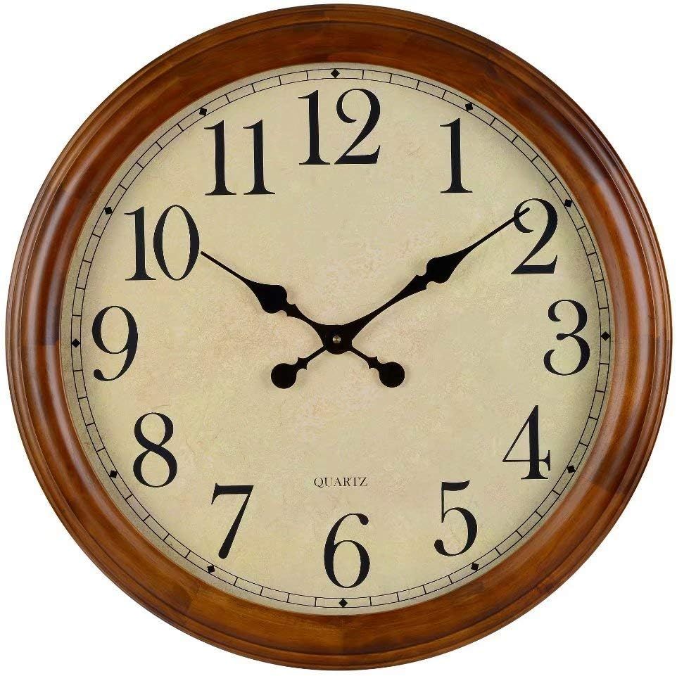 24-Inch Brown Pine Wood Silent Round Wall Clock