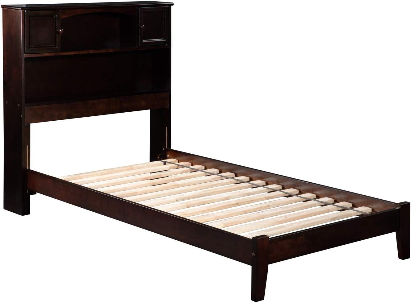 Espresso Twin XL Wood Platform Bed with Bookcase Headboard