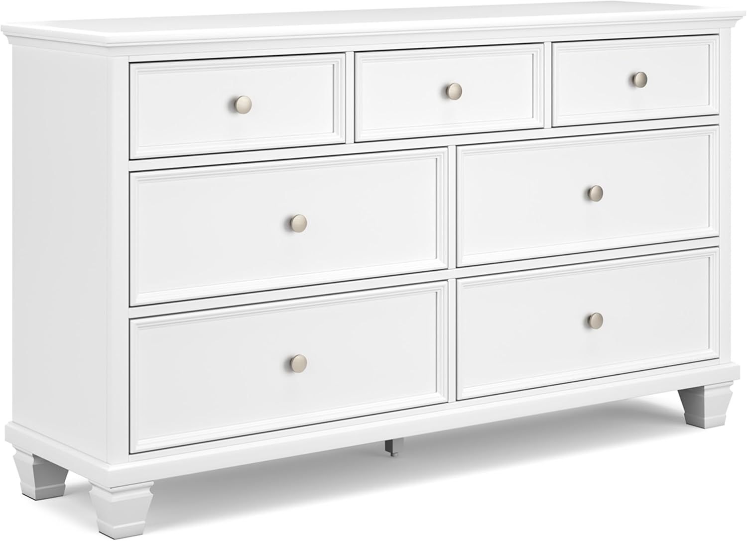 White Transitional 7-Drawer Dresser with Mirror