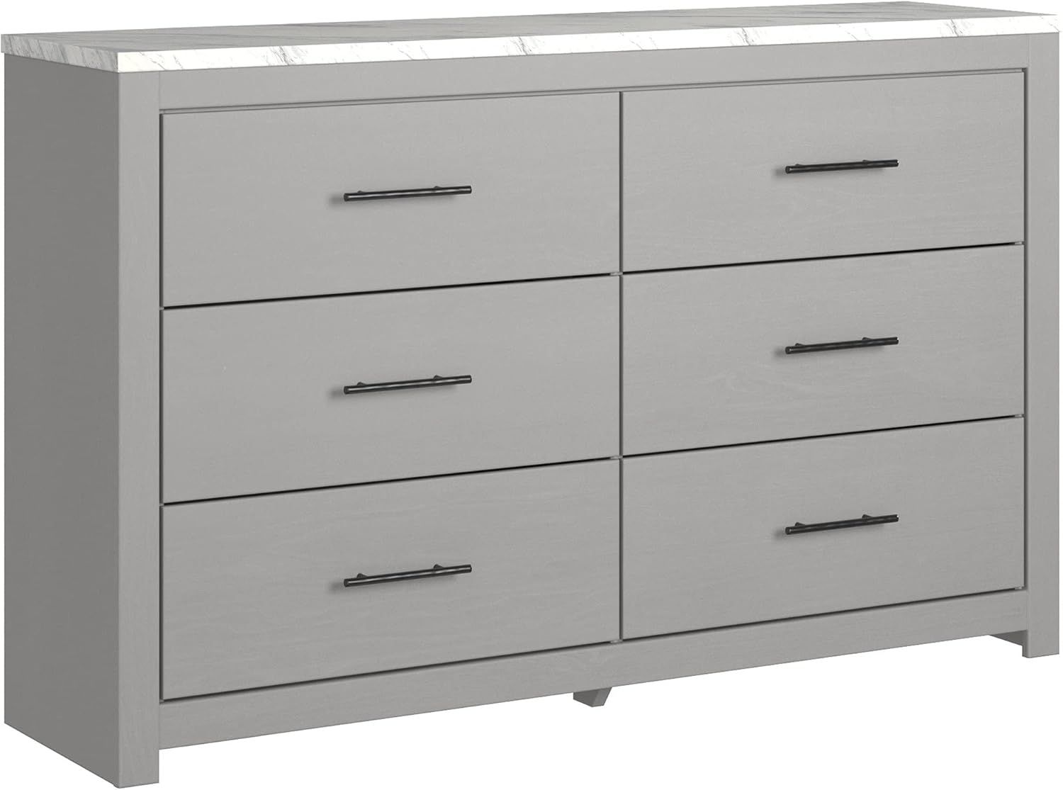 Gray Six-Drawer Dresser with Faux Marble Top