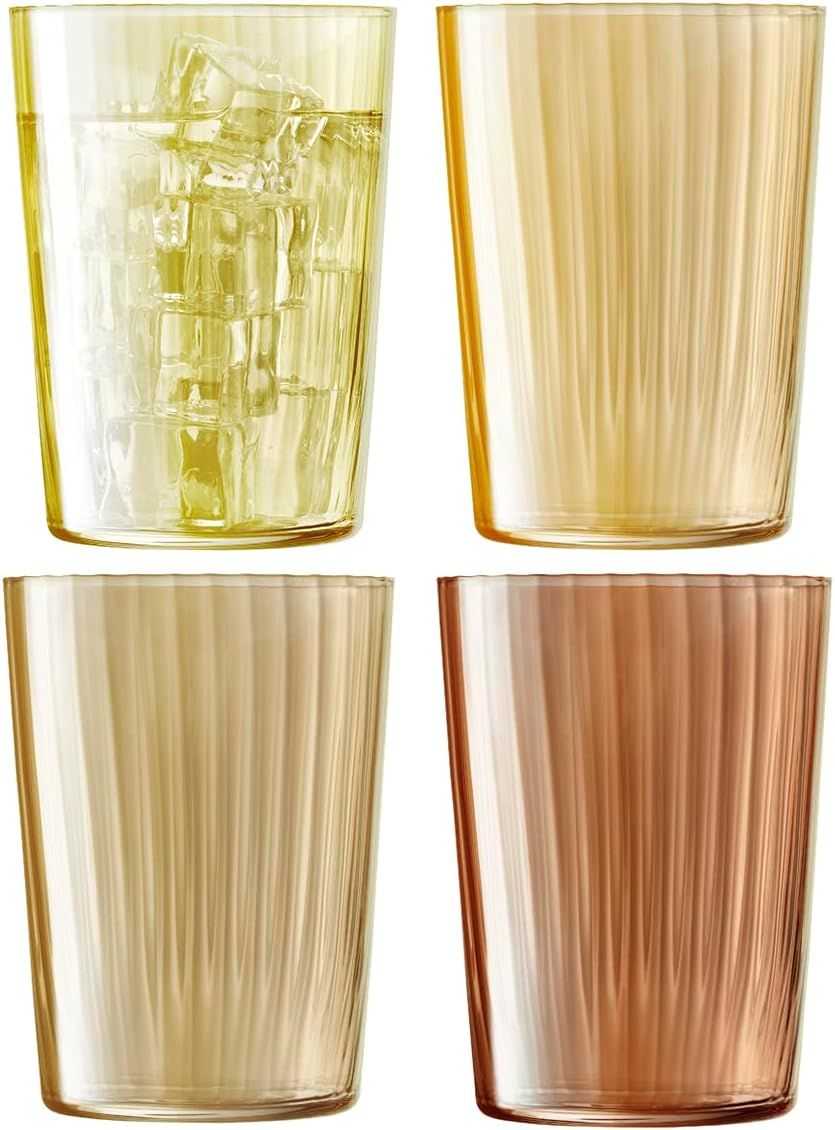 Amber and Gold Glass Tumbler Set, 18.9 fl oz