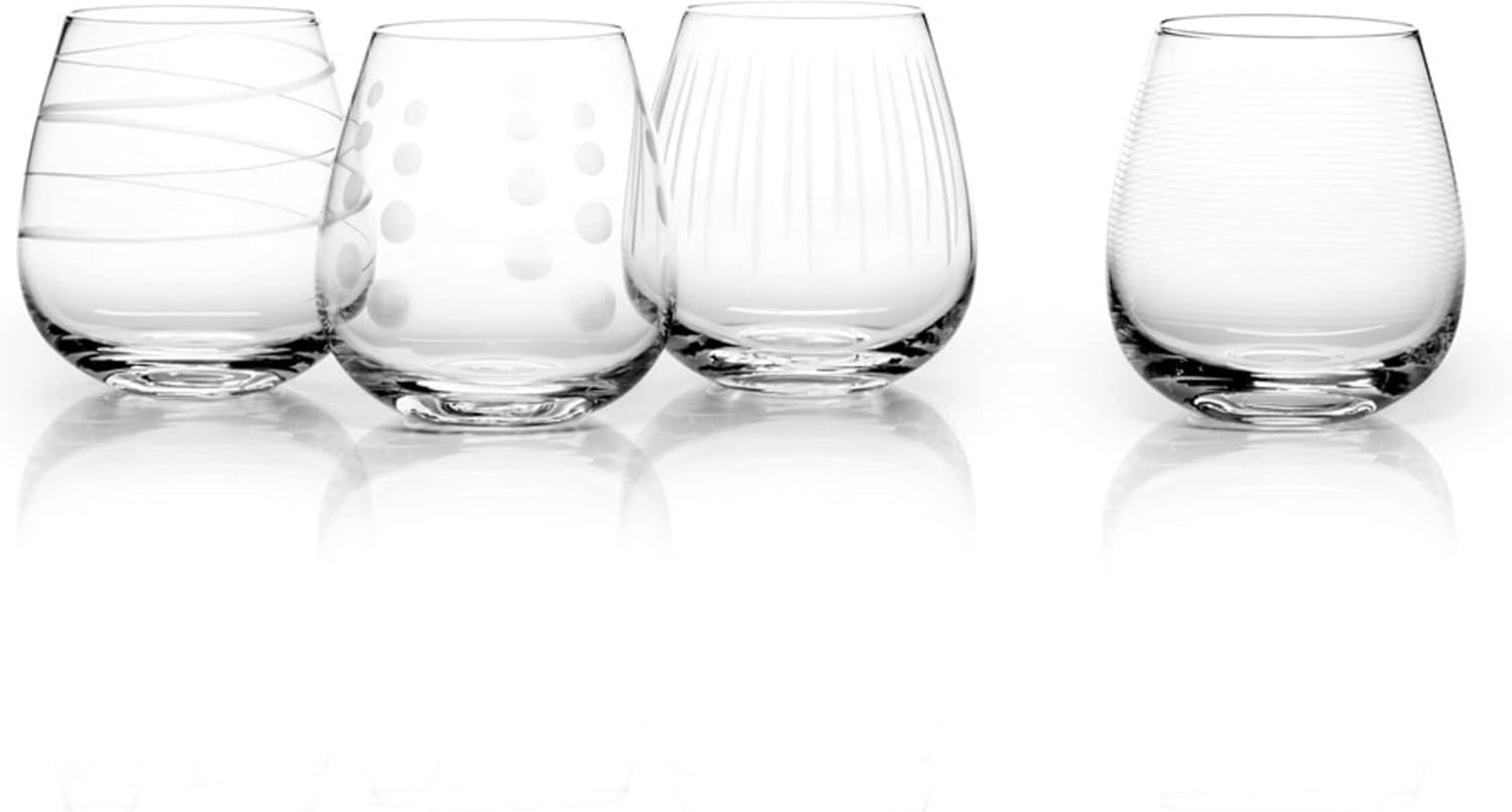 Mikasa Cheers 14-Ounce Etched Stemless Wine Glass Set