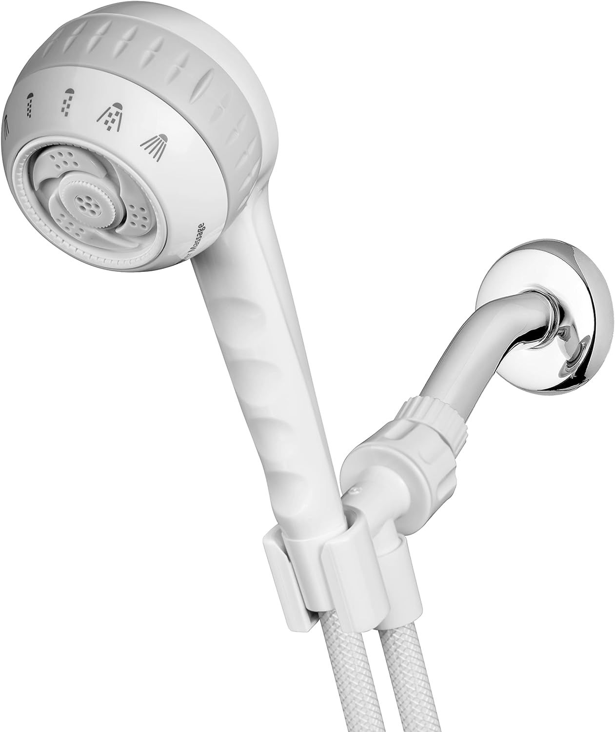 White Chrome Handheld Showerhead with 6 Spray Settings