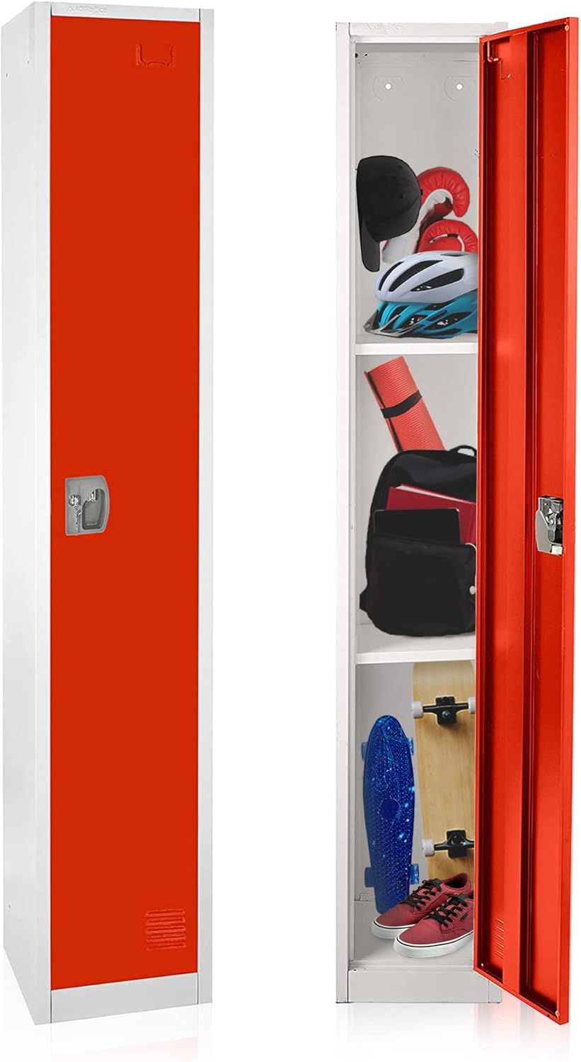 Red Steel Freestanding Locker with Adjustable Shelving