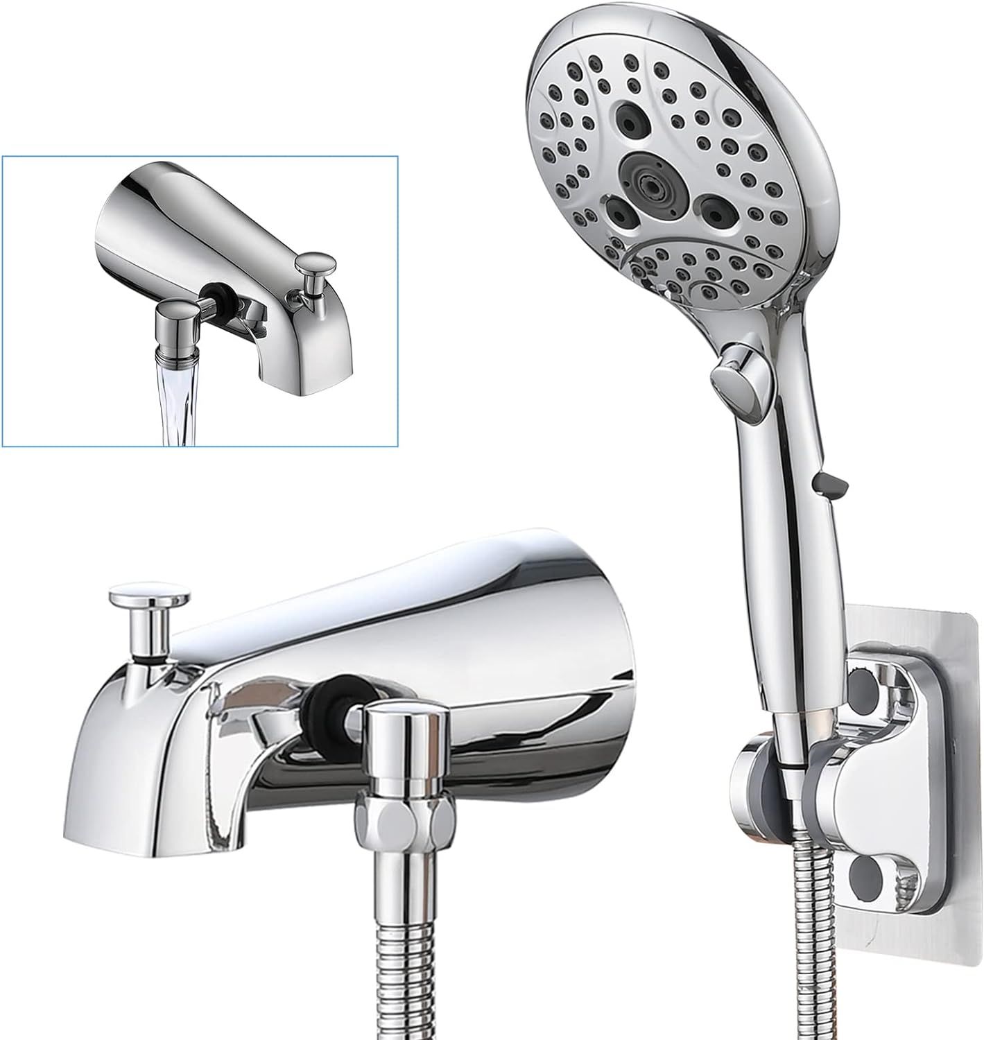 Chrome Handheld Wall Mounted Tub Spout with Diverter