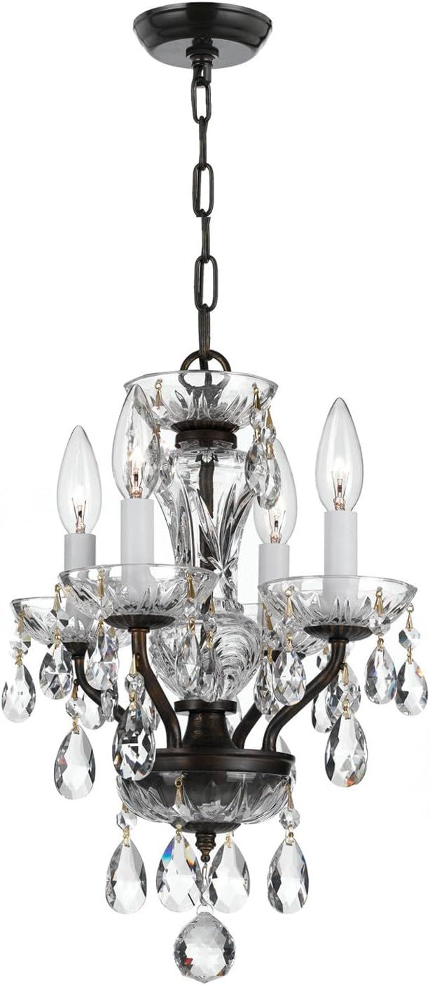 English Bronze Mini Chandelier with Clear Italian Crystals