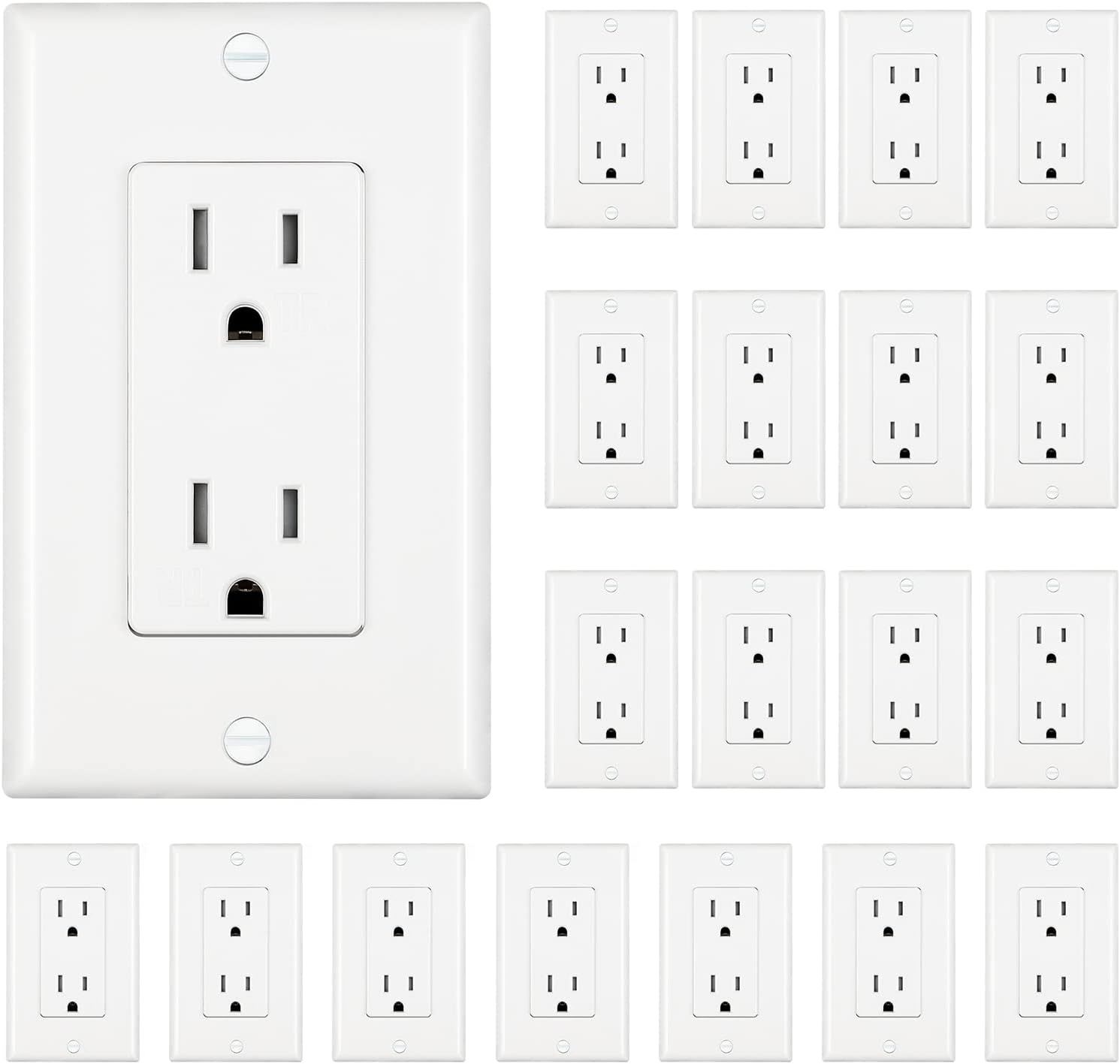 White Tamper Resistant Duplex Outlet with Wall Plate, 15A, 20-Pack