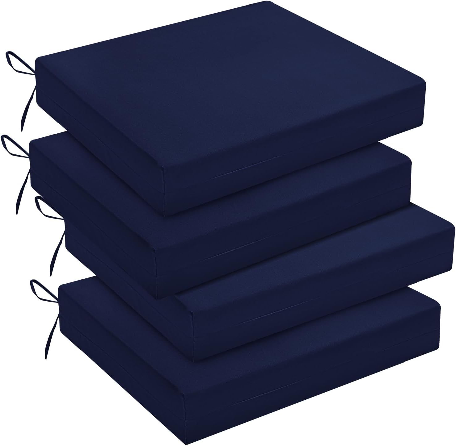 Navy Blue Memory Foam Outdoor Chair Cushions Set of 4