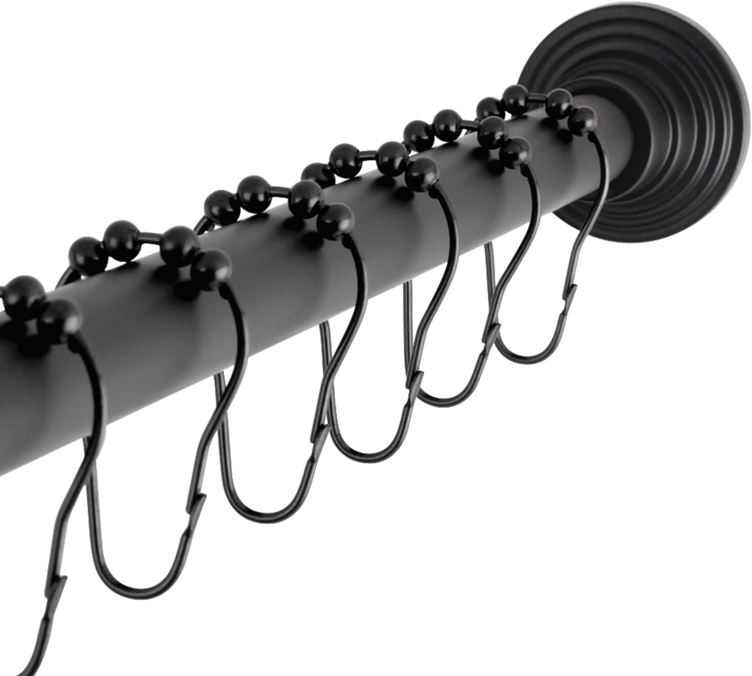 Matte Black Adjustable Tension Shower Curtain Rod with Rings