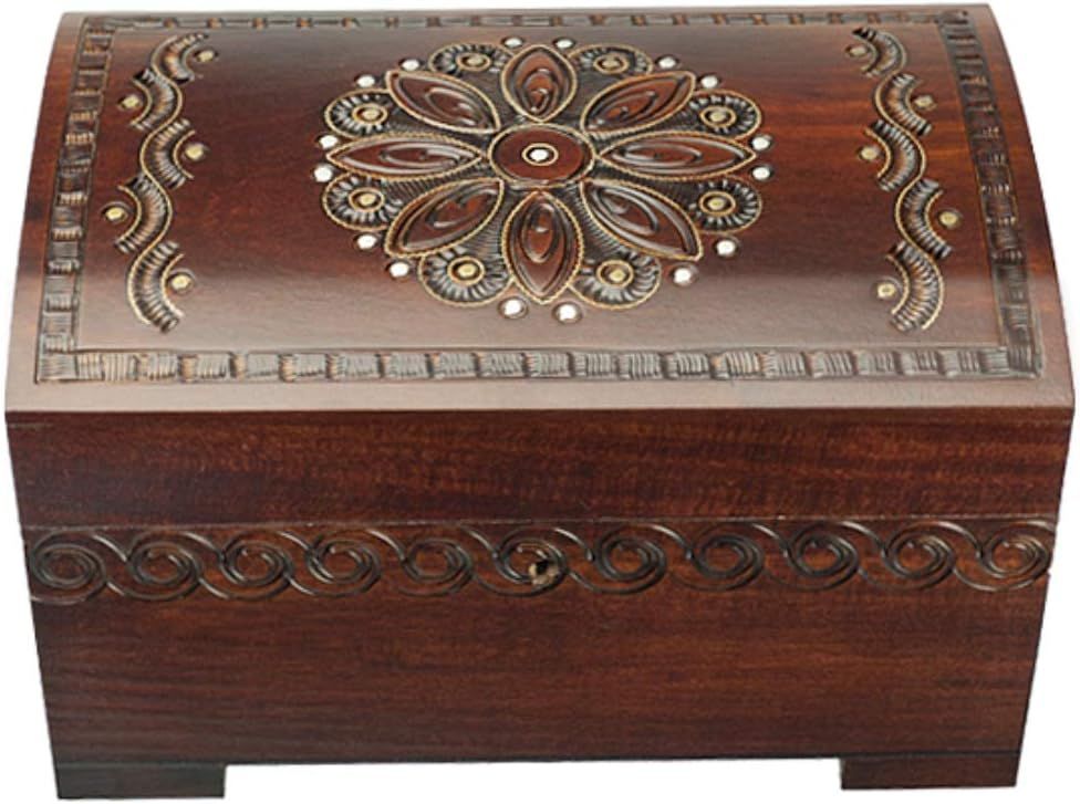 Handcrafted Polish Wooden Jewelry Box with Floral Inlays