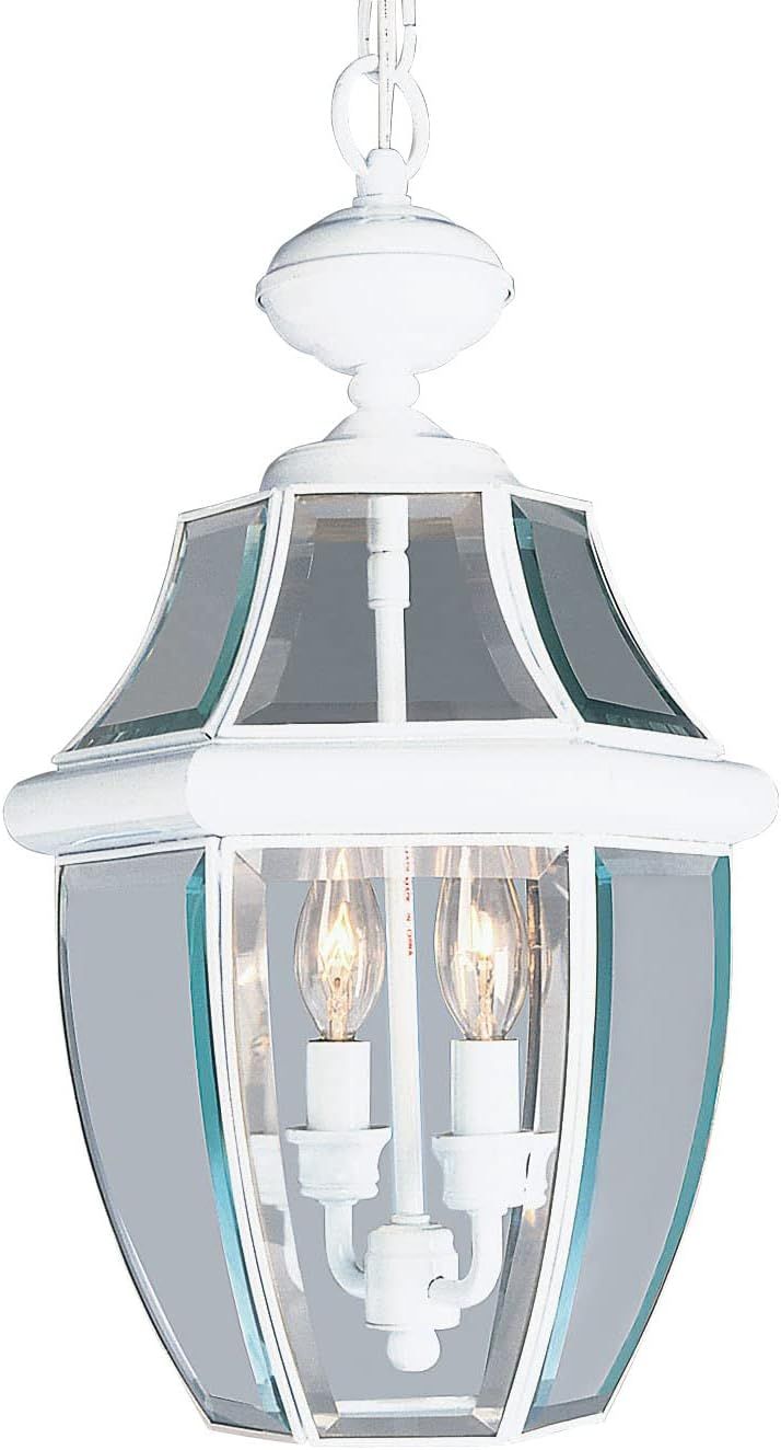 White Beveled Glass 2-Light Outdoor Hanging Lantern