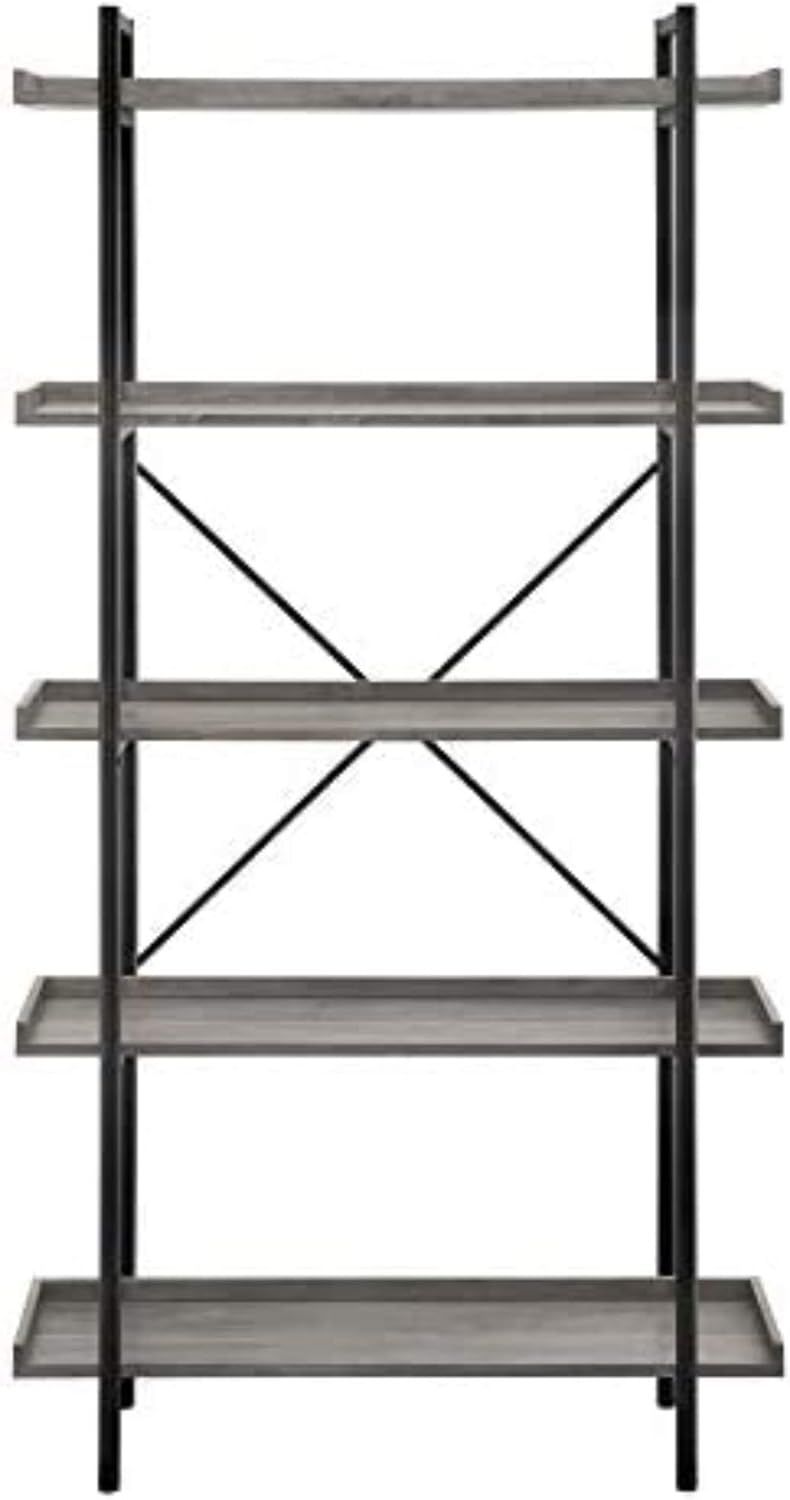 Urban Gray Wash 68" Industrial Metal 5-Shelf Bookcase