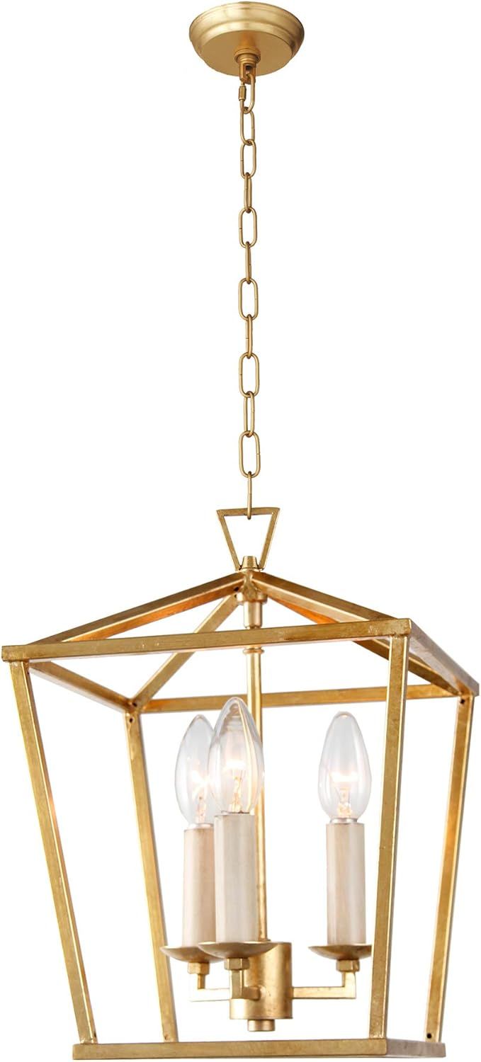 Gold 3-Light Lantern Chandelier with Candle-Style Bulbs