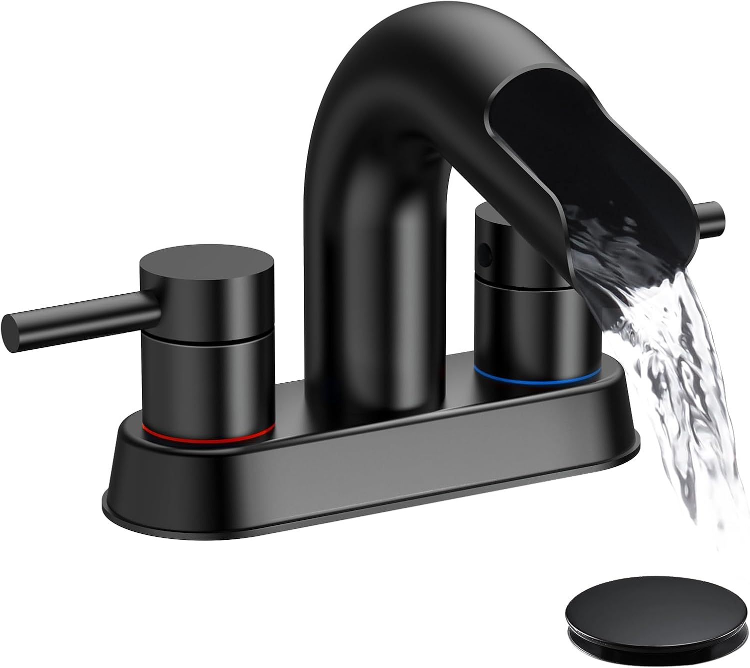 Matte Black Double Handle Waterfall Bathroom Faucet