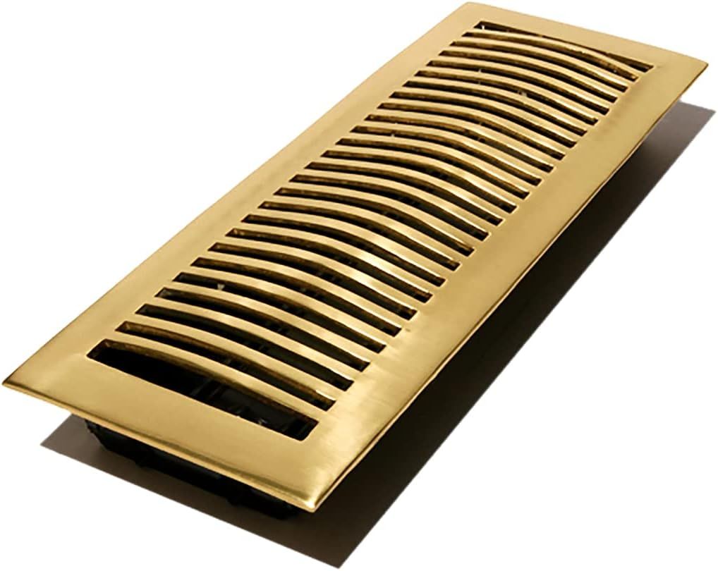 Solid Brass Polished Louvered Floor Register 4x14 Inch