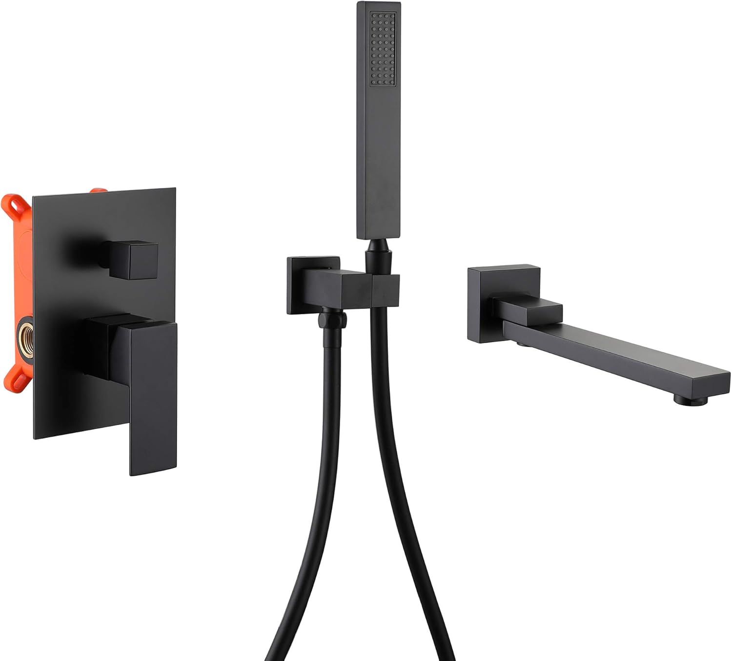 Matte Black Wall Mounted Bathtub Faucet with Hand Shower