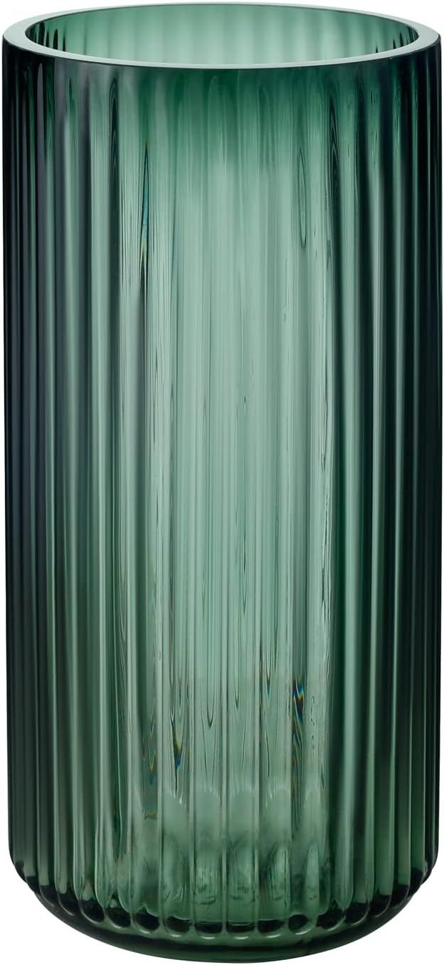 Hand Blown Ribbed Green Glass Decorative Vase