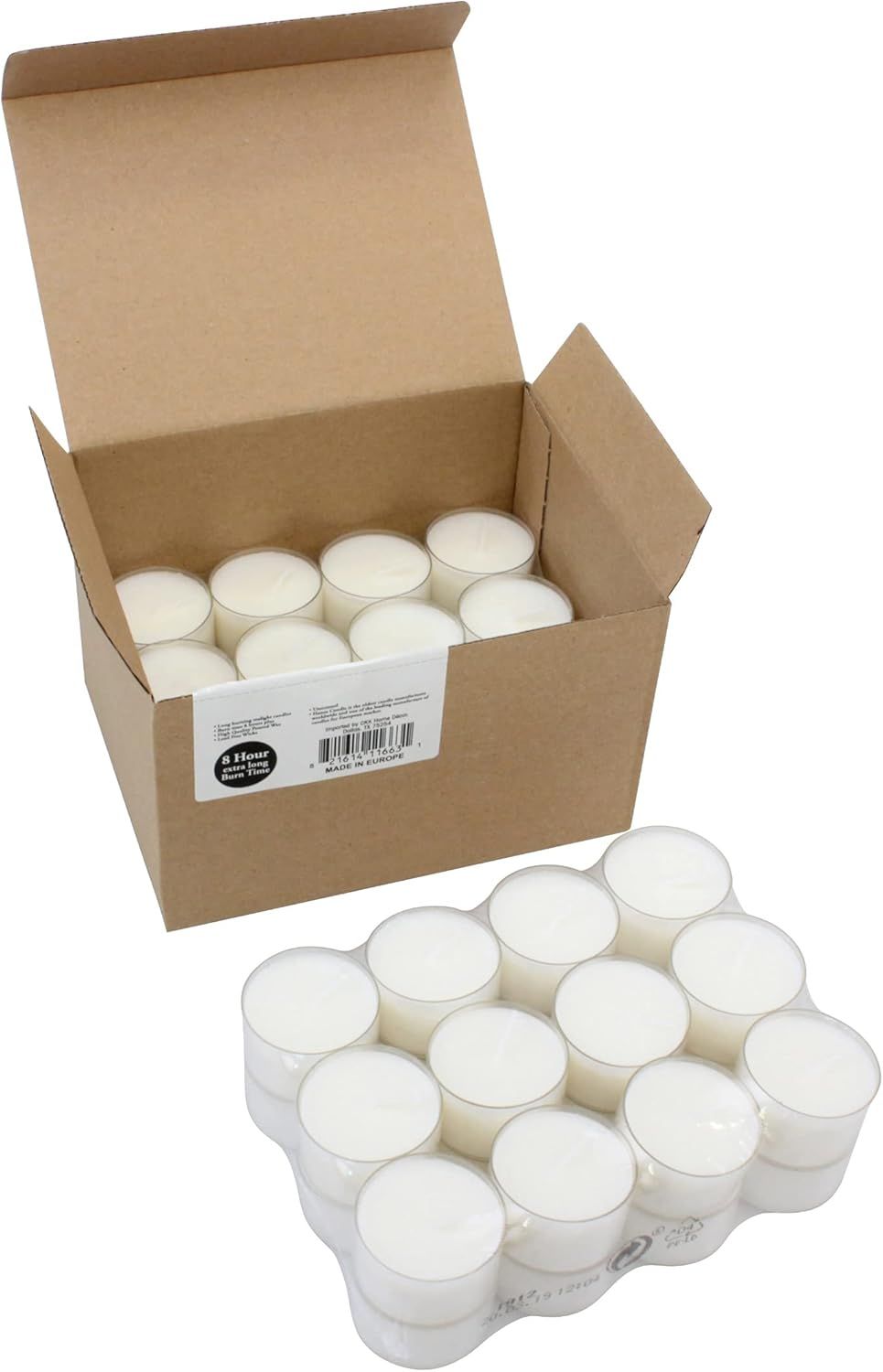 White Palm Wax Unscented Tealight Candles, 48-Pack