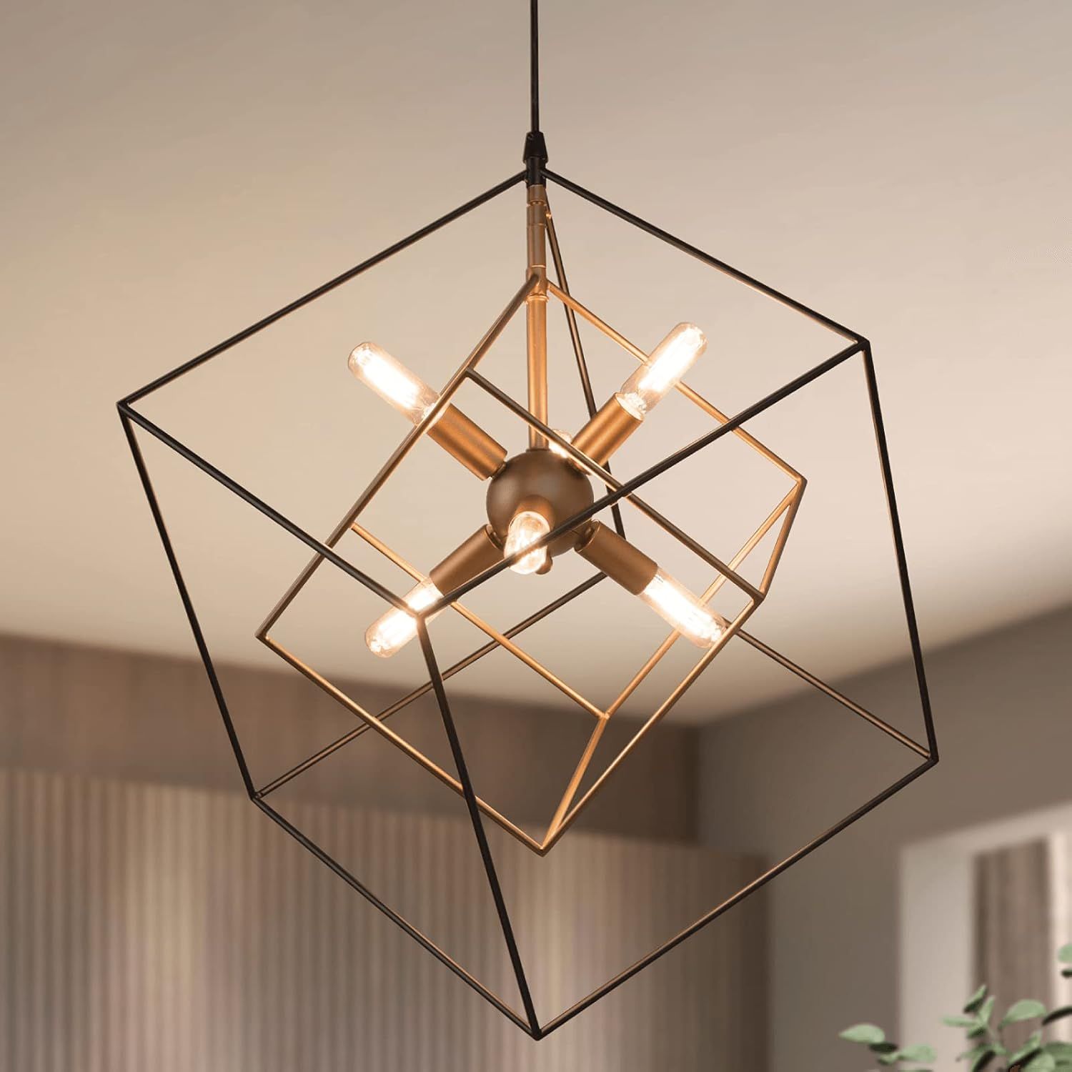 Gold and Black Geometric Cube Sputnik Chandelier