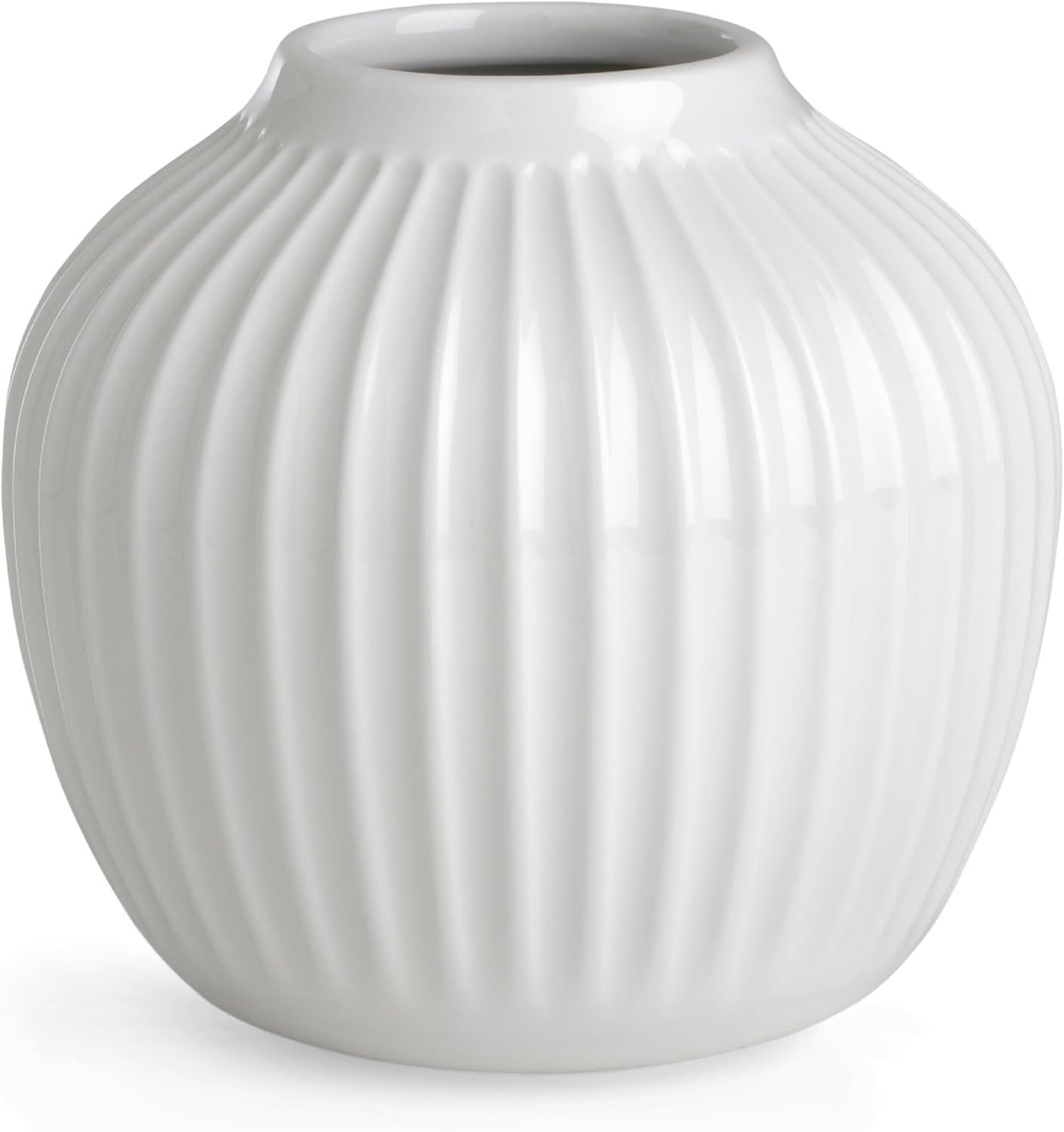 White Porcelain Grooved Round Table Vase