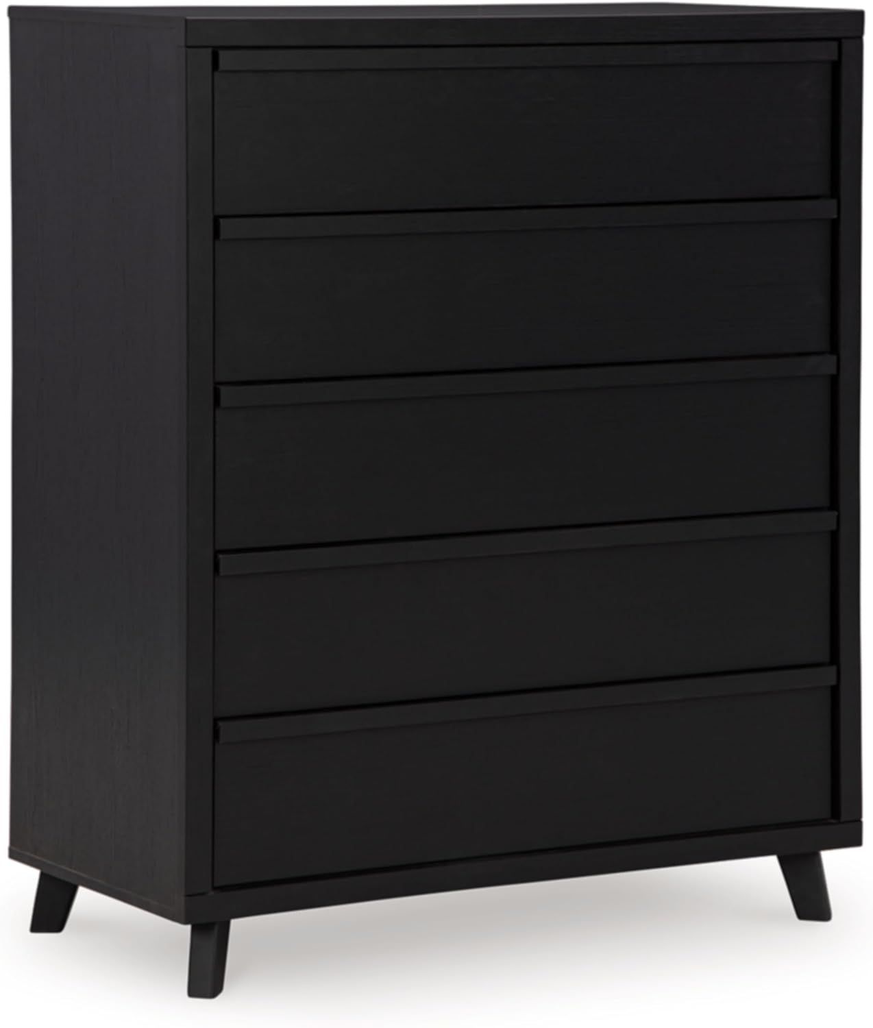 Black Modern 5-Drawer Wide Chest with Roller Glides