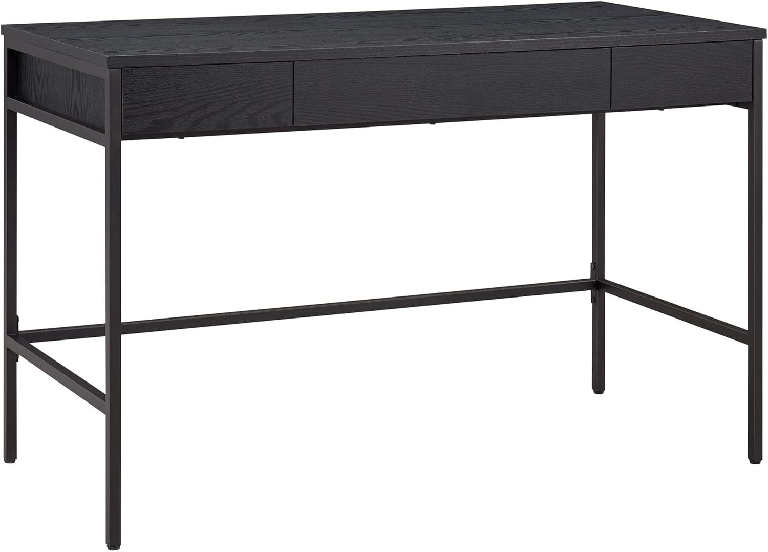 Evans 47'' Mid-Century Black Steel Base Writing Desk with Drawers