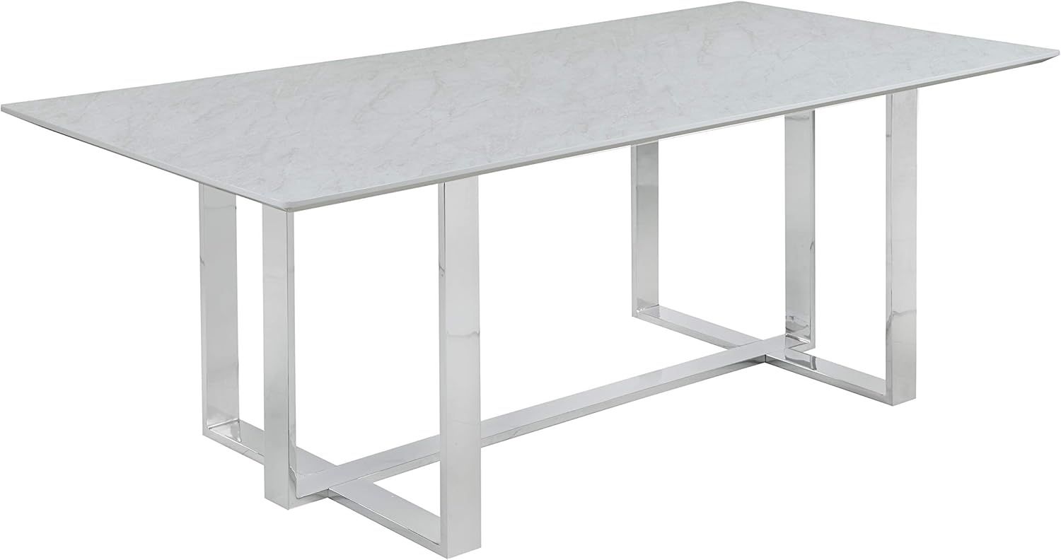 Annika Silver Rectangular Faux Marble Dining Table for Six