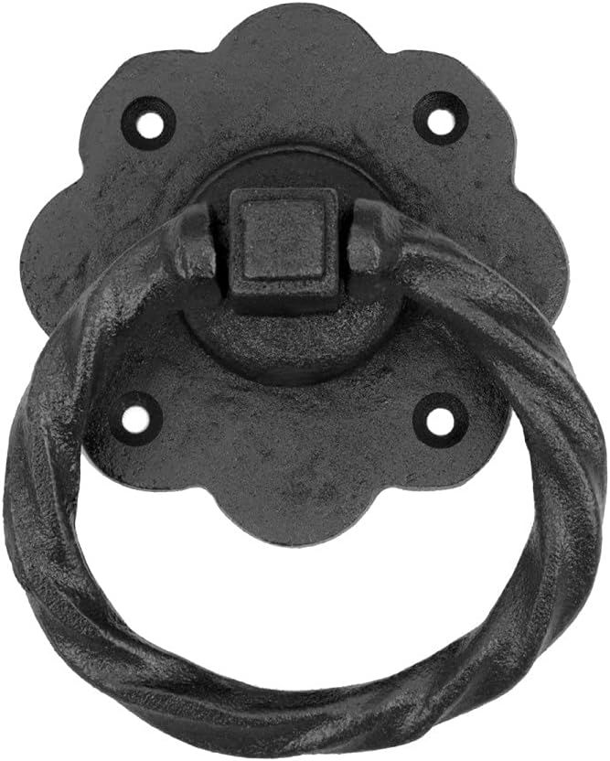 Black Wrought Iron Flower Ring Cabinet Pull with Hardware