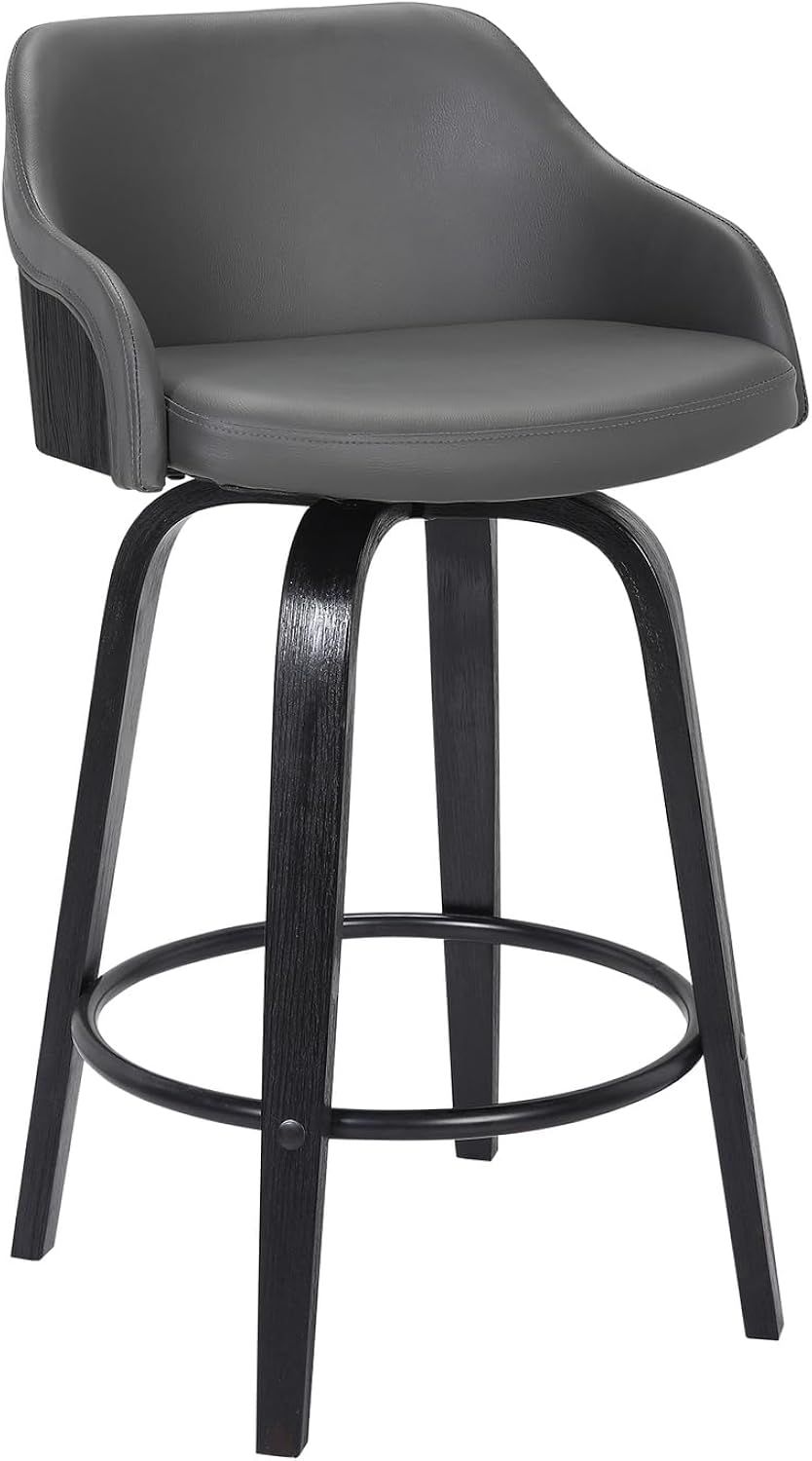 Mid Century Modern Swivel Chair in Black Leather and Gray Metal