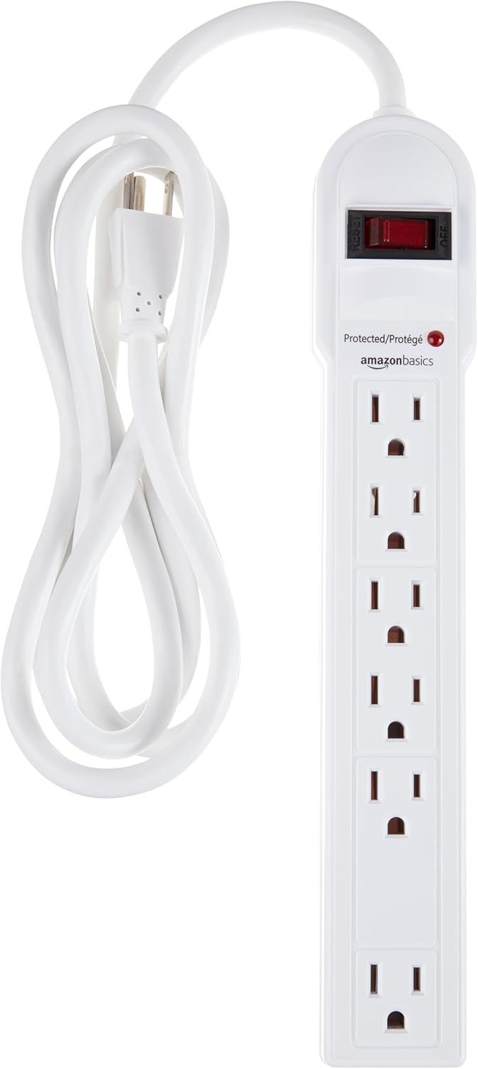 White 6-Outlet Surge Protector Power Strip with LED Indicator