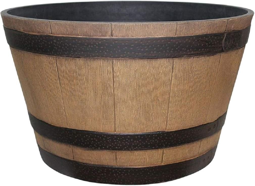 Natural Oak Resin Whiskey Barrel Outdoor Planter with Drainage Hole