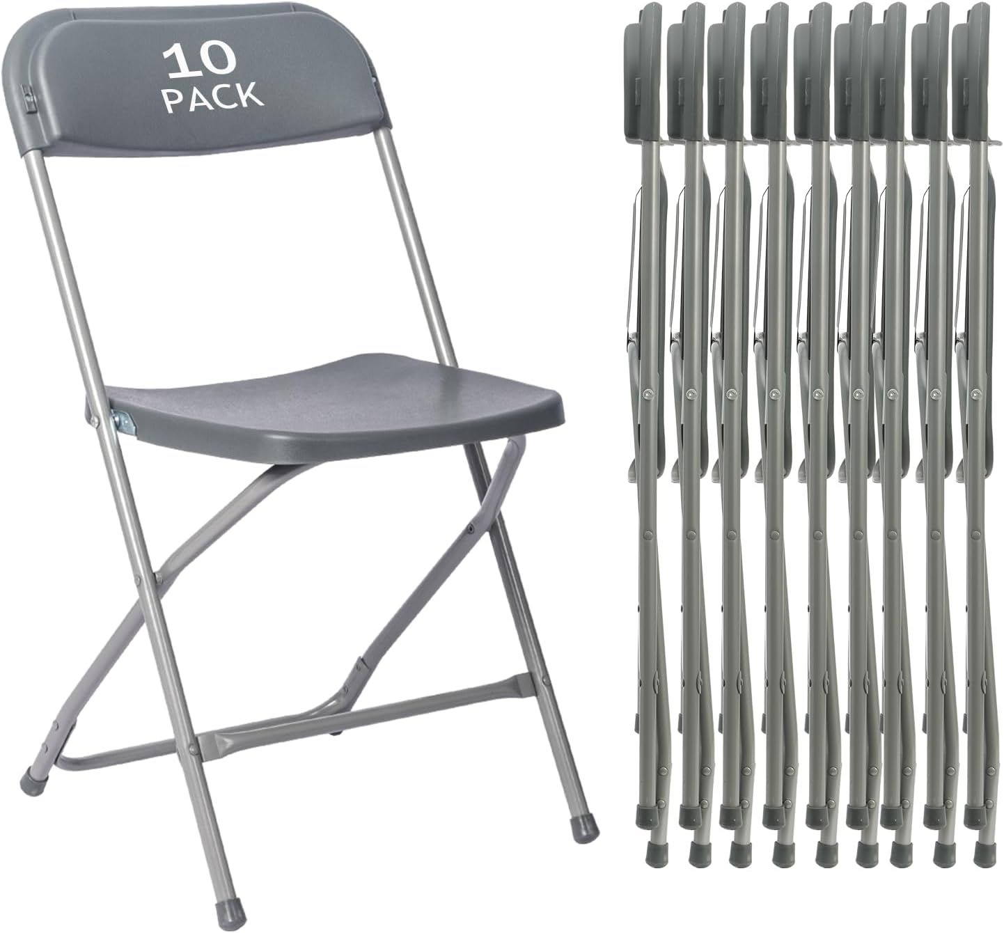 Black Plastic Folding Chairs with Steel Frame, Set of 10