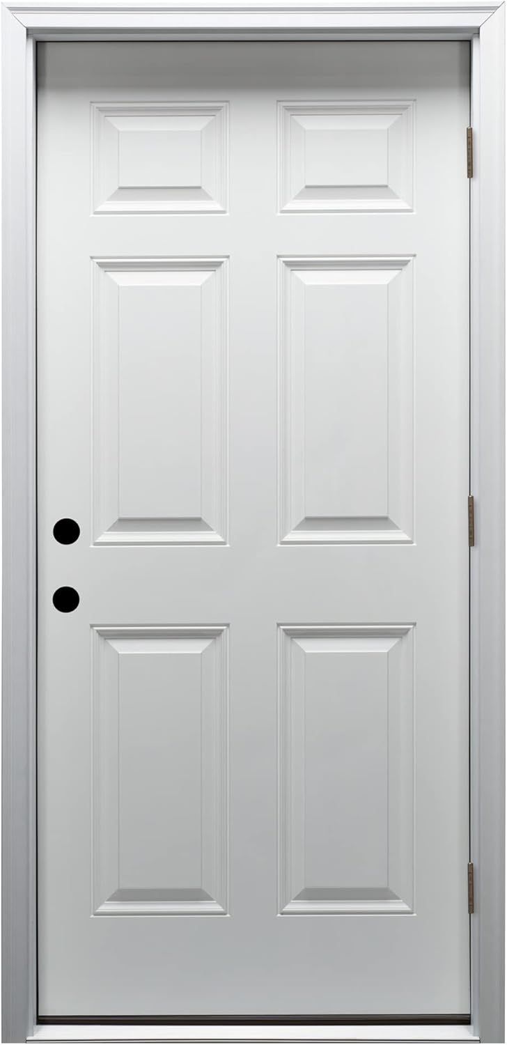 White 36'' x 80'' Fiberglass 6-Panel Front Door