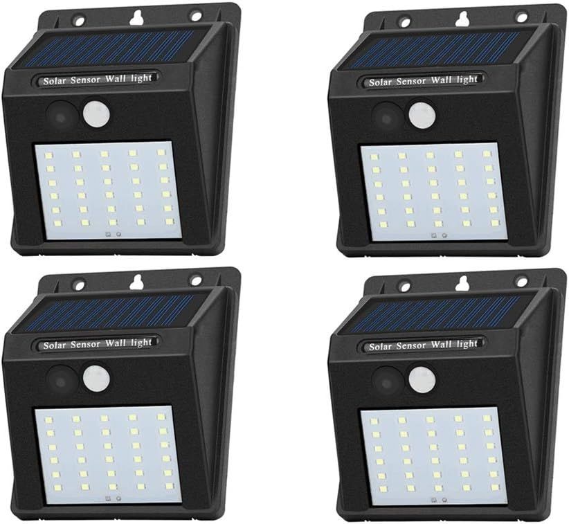 Solar Powered Black LED Motion Sensor Wall Lights, 4-Pack