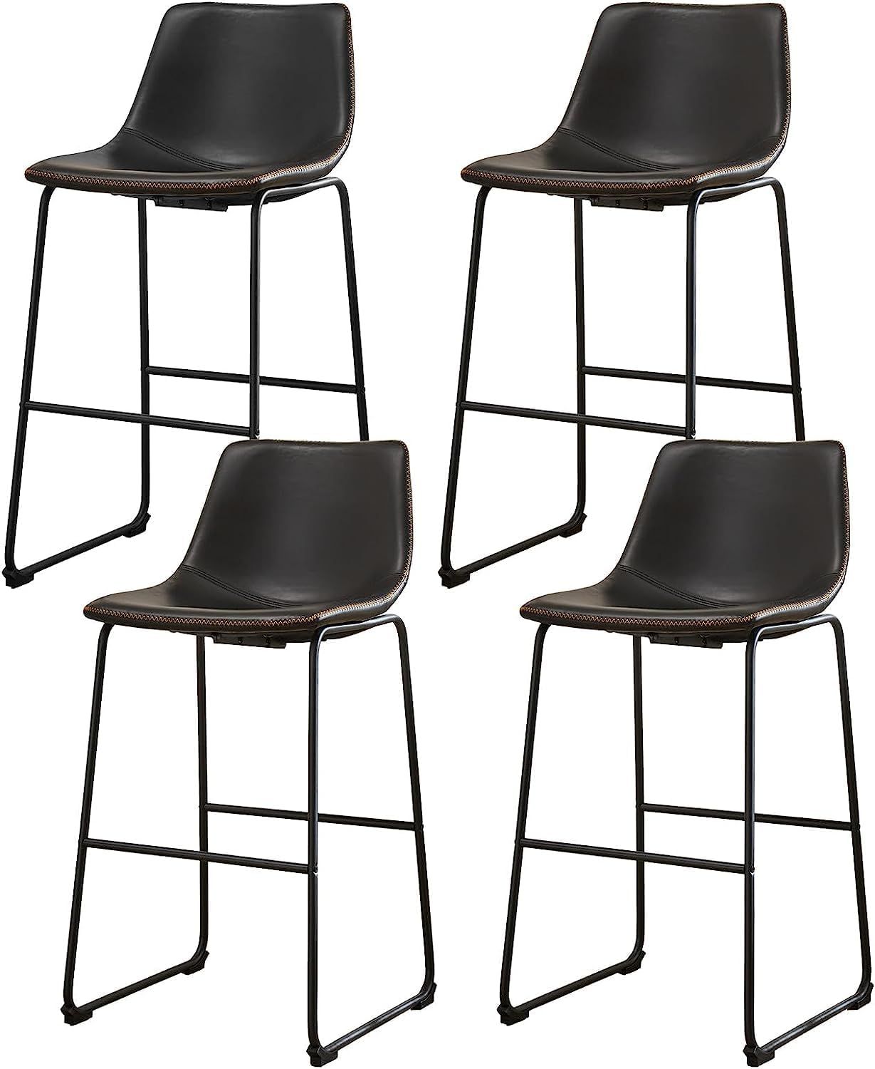 Set of 4 Black PU Leather Counter Height Bar Stools with Metal Legs