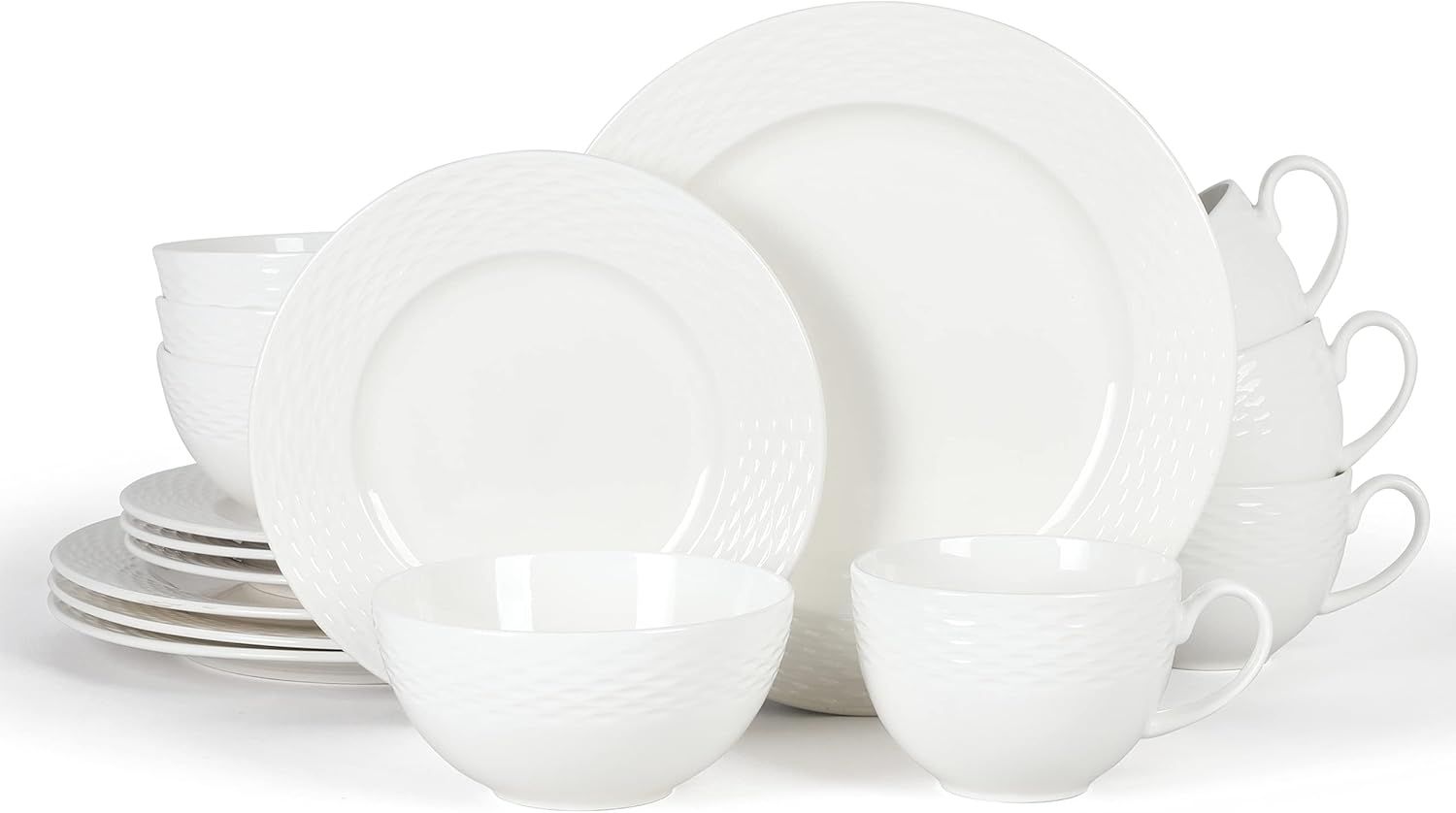 White Porcelain Embossed 16-Piece Dinnerware Set