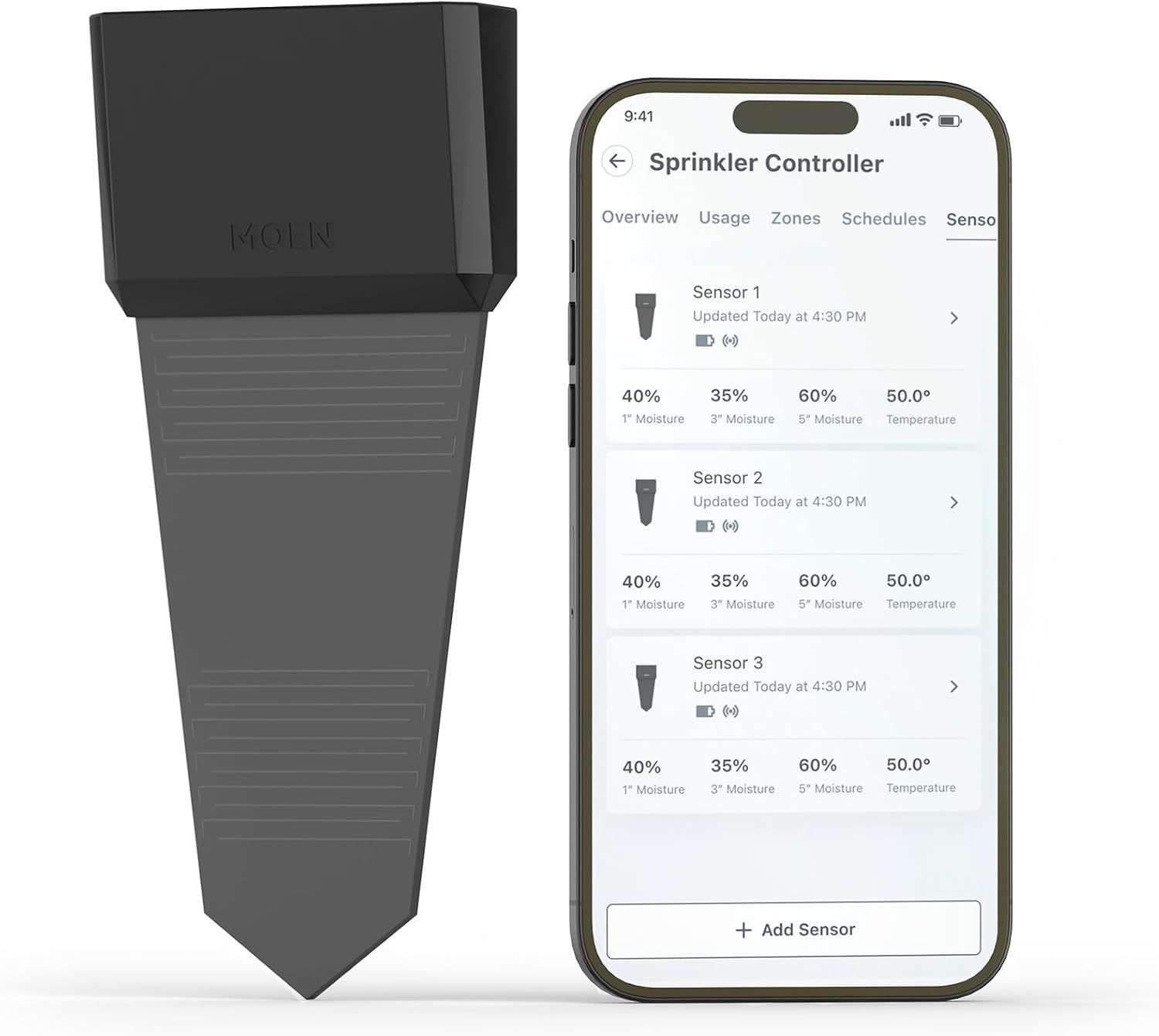 Moen Black Wireless Smart Soil Sensor for Lawn Irrigation