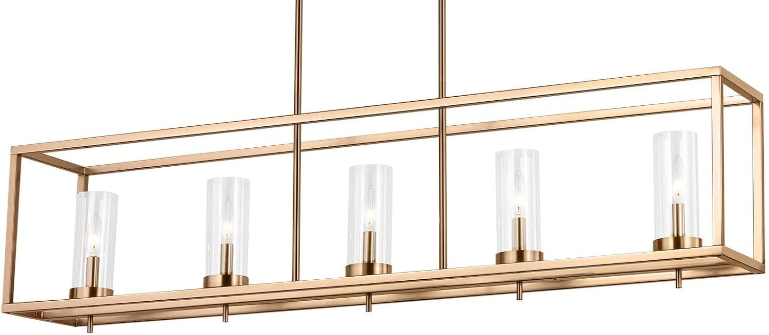 Zire Satin Brass 5-Light Linear Chandelier with Clear Glass