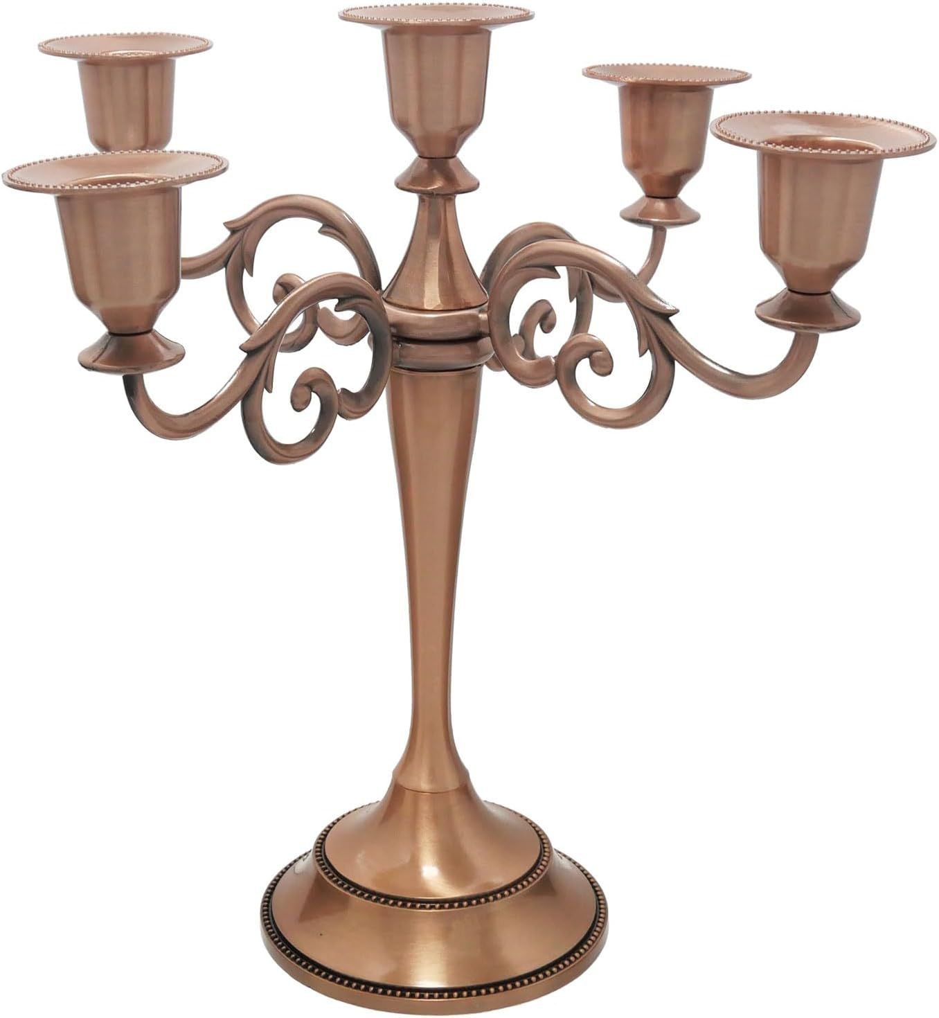 Copper 5-Wick Polished Metal Tabletop Candelabra