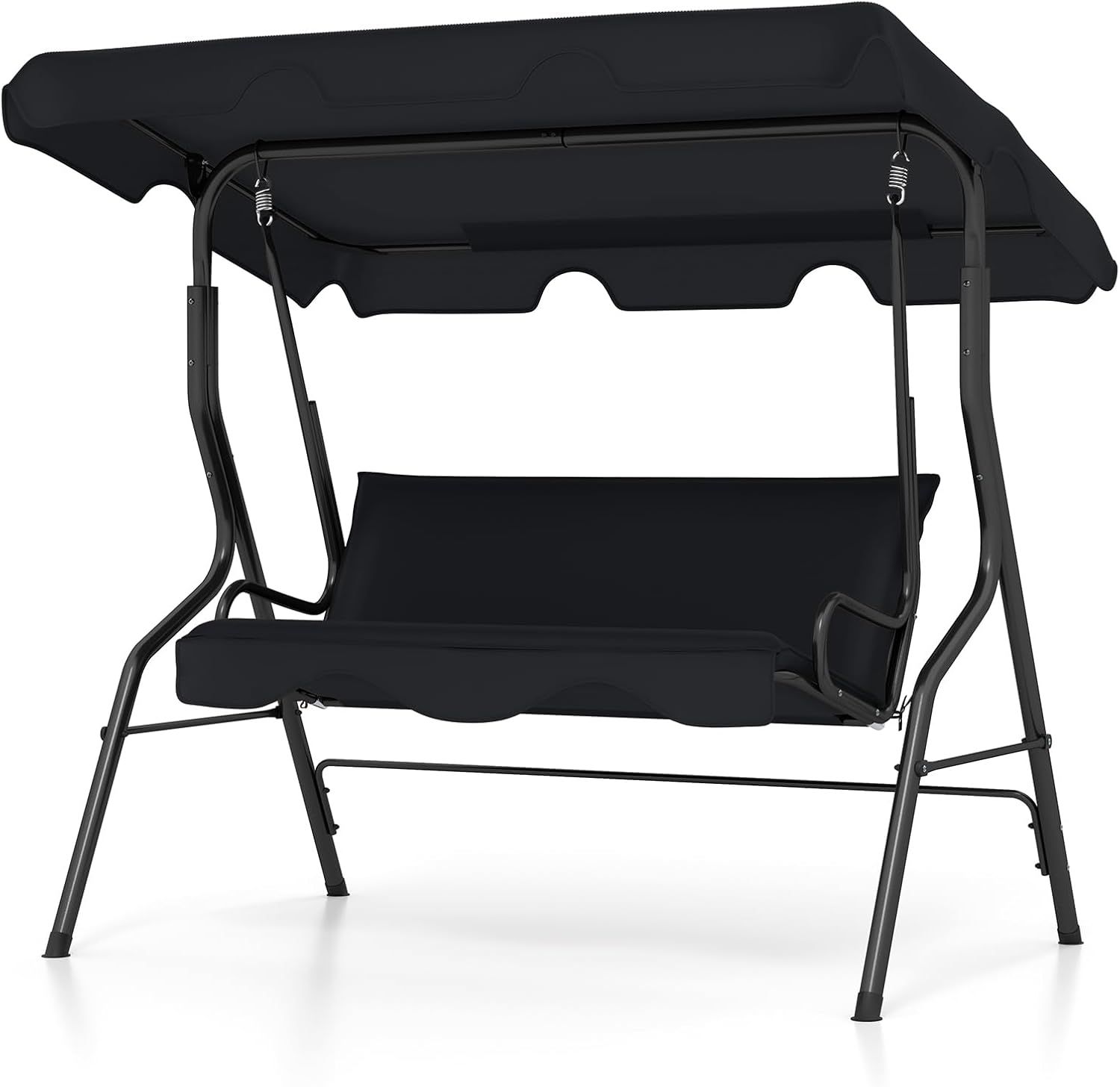 Black Steel Frame 3-Person Patio Swing with Adjustable Canopy