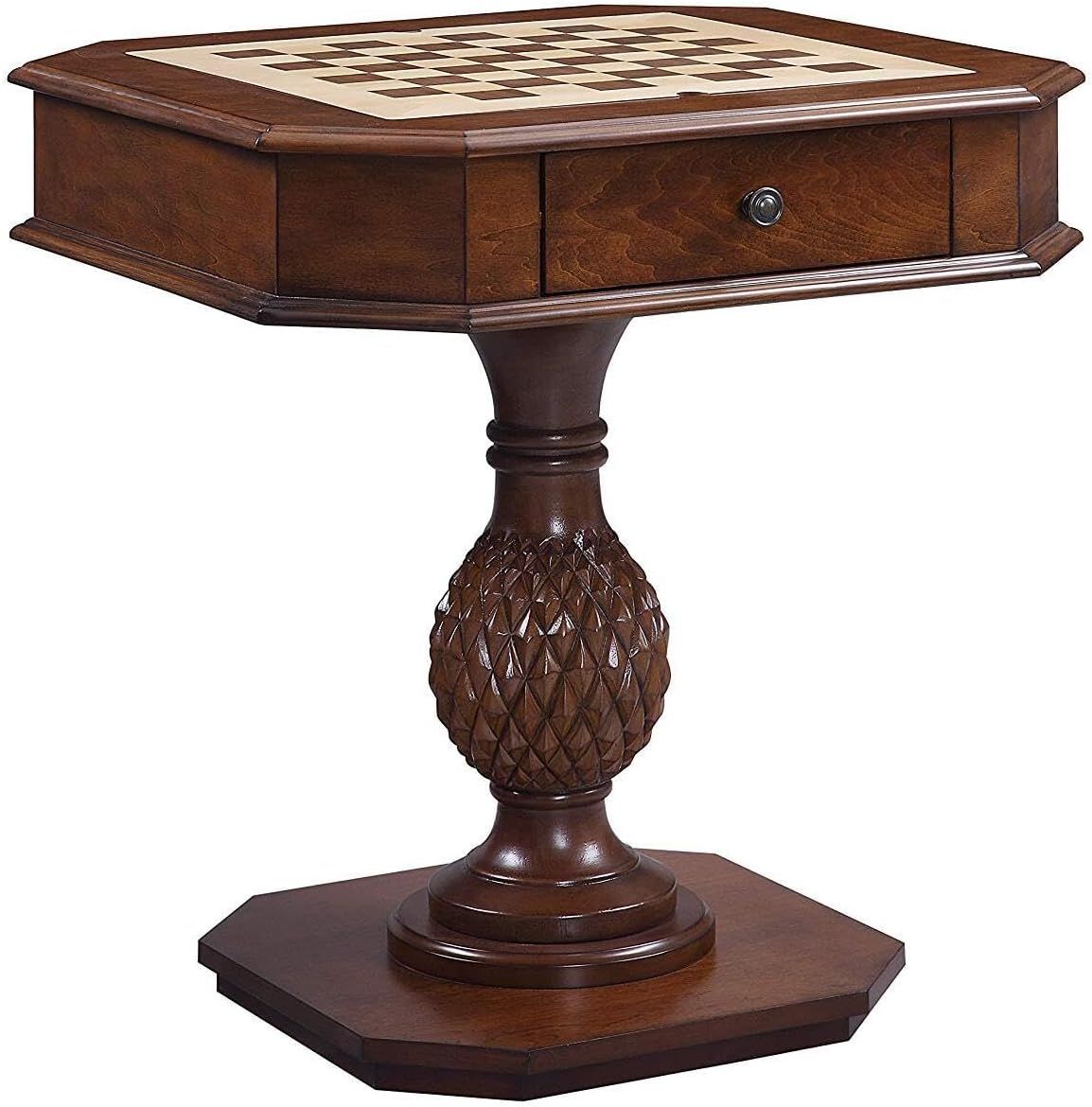 Traditional Cherry Brown Square Wooden Game Table with Reversible Tray