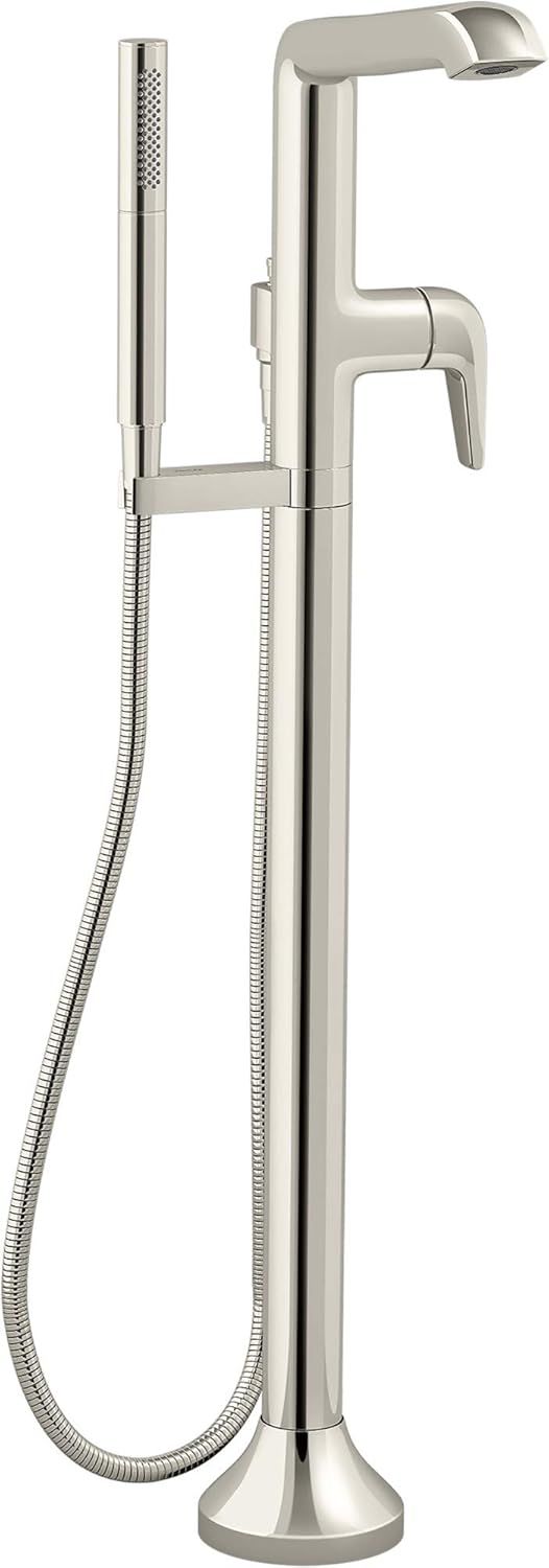 Polished Nickel Floor Mounted Tub Filler with Hand Shower