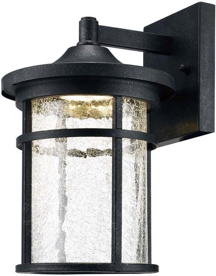 Aged Iron Medium Outdoor LED Lantern with Crackle Glass