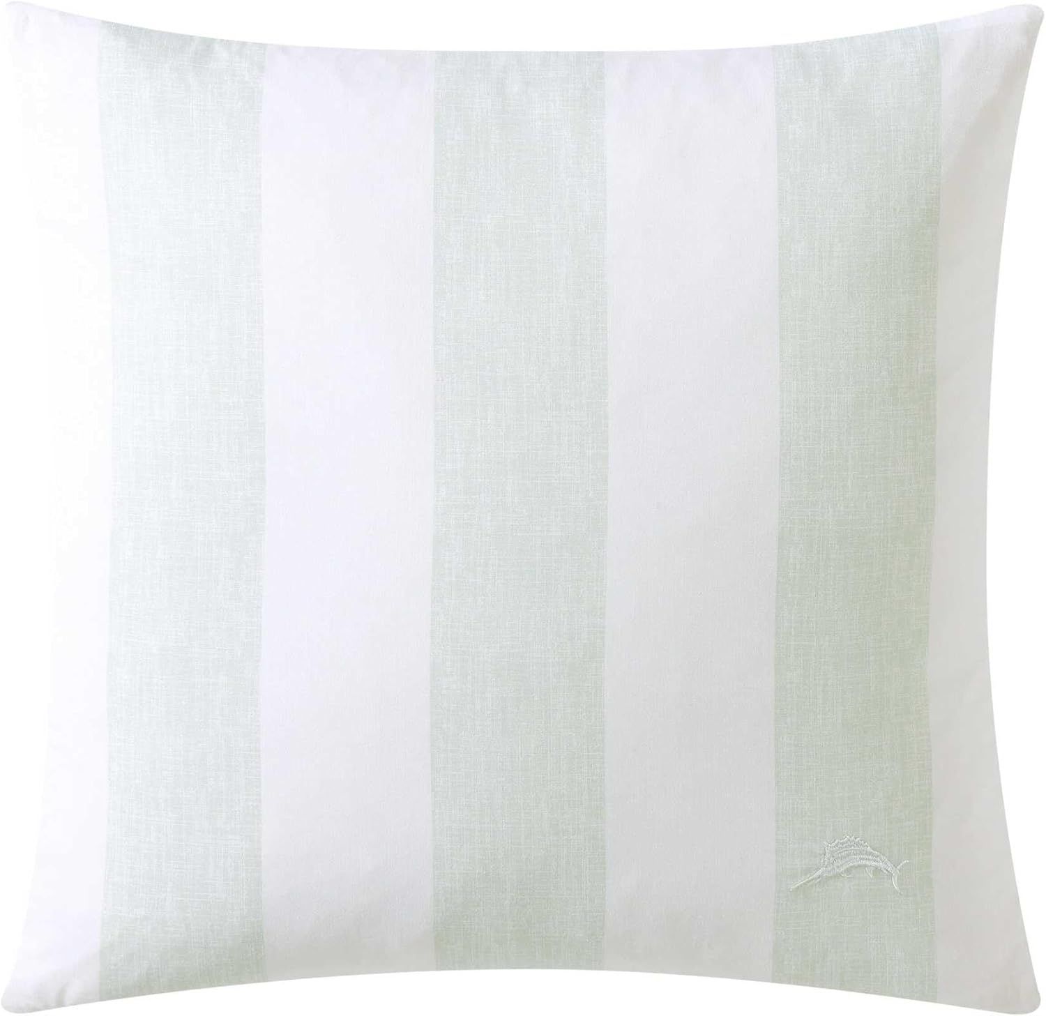 Green and White Striped Cotton Square Throw Pillow