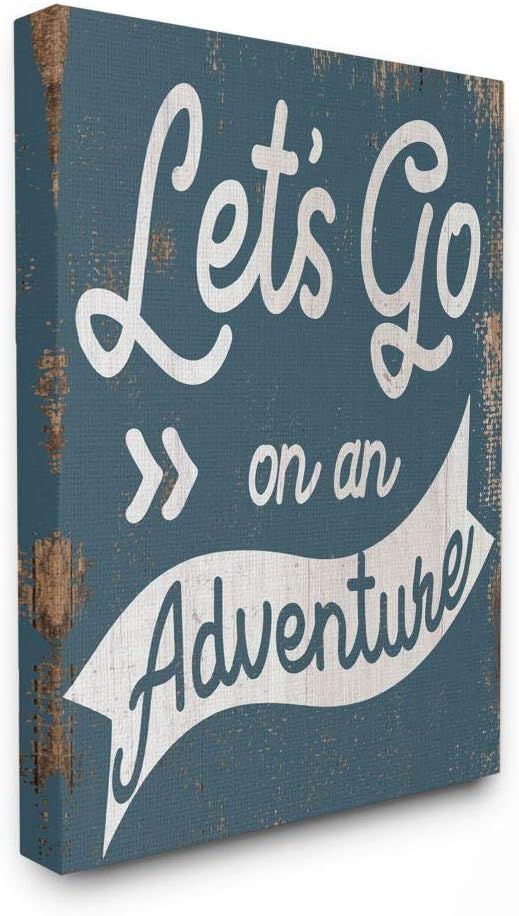 Let's Go on an Adventure Blue and White Canvas Wall Art