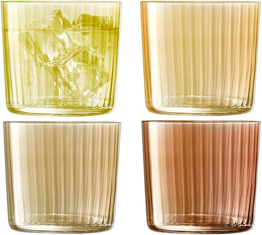 Amber Hand Painted Glass Tumblers Set of 4, 10oz