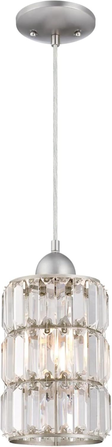 Brushed Nickel Mini Pendant with Crystal Prism Glass Shade