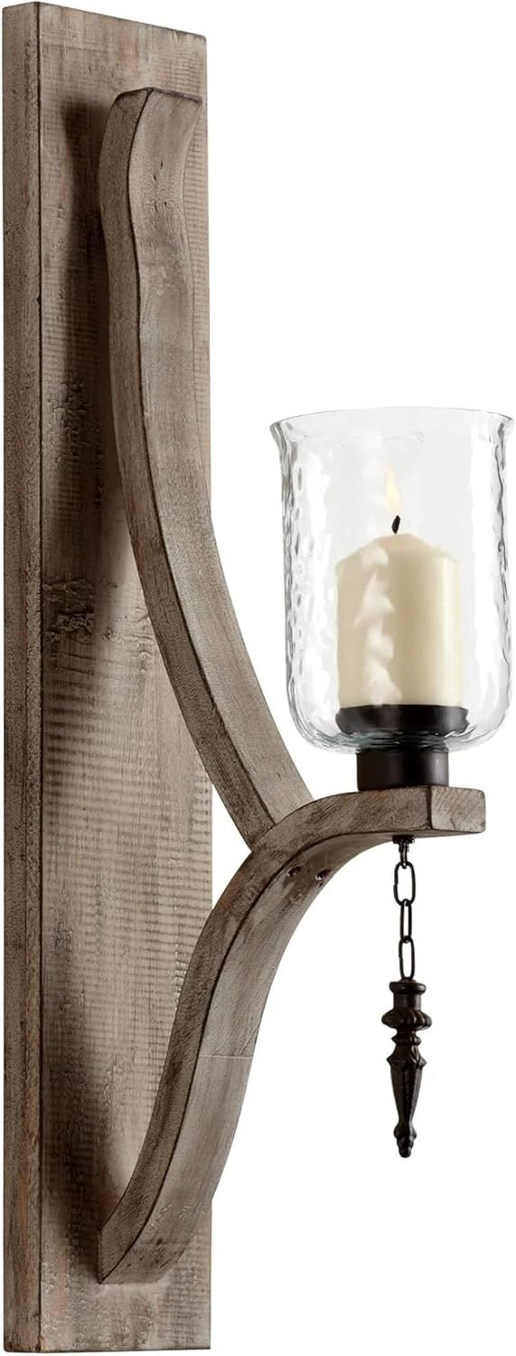 Washed Oak Contemporary Wall Candle Holder, 25" High