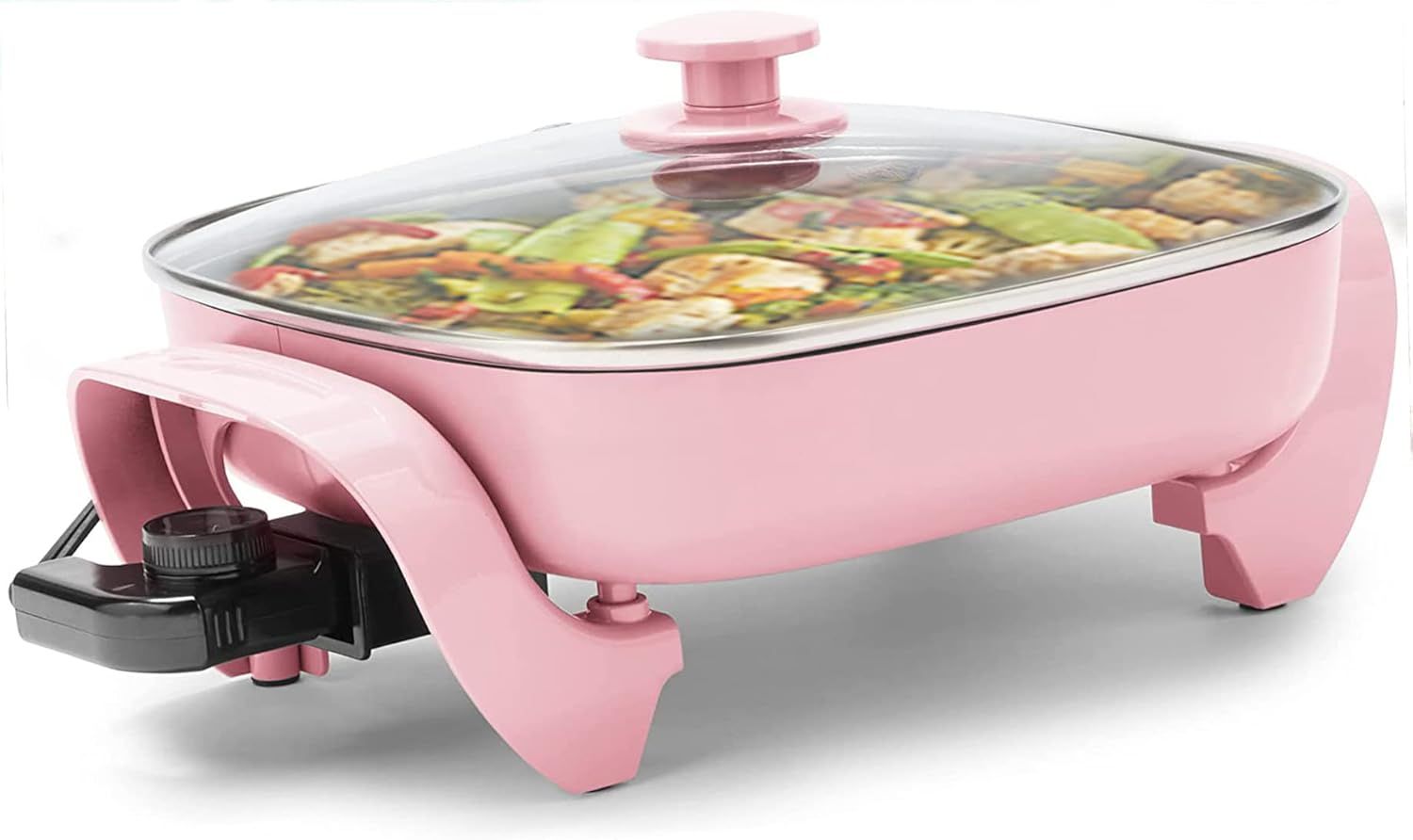 12-inch Pink Ceramic Nonstick Square Electric Skillet with Glass Lid