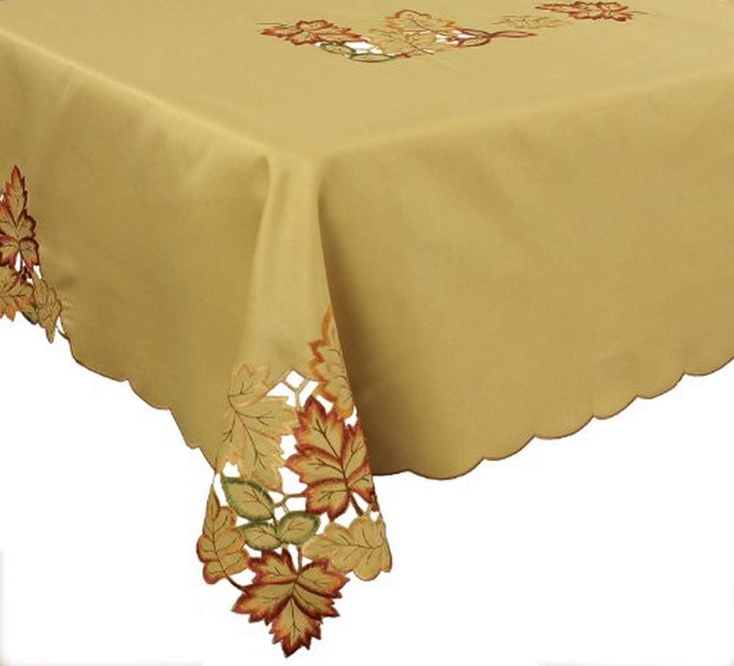 Bountiful Leaf Embroidered Cutwork Fall Tablecloth, 70 x 108 Inch